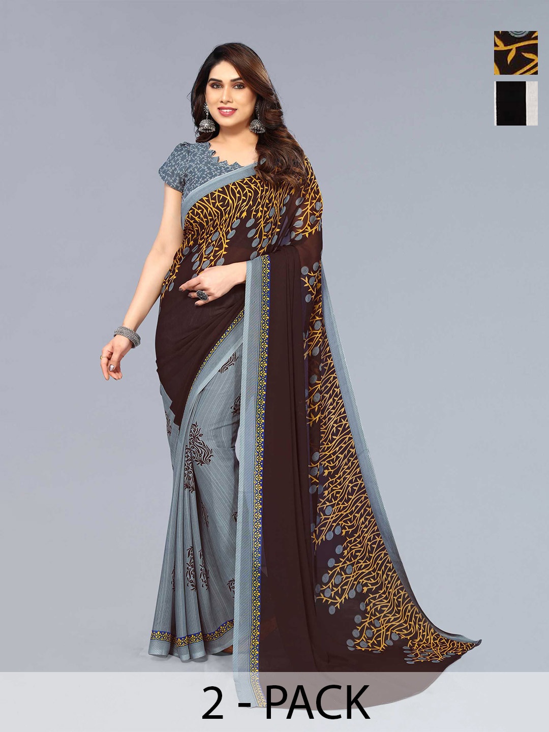 

ANAND SAREES Selection of 2 Ethnic Motifs Sarees, Grey
