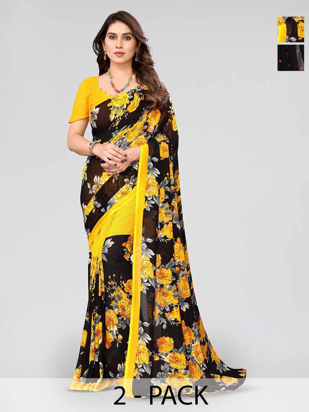 

ANAND SAREES Selection Of 2 Floral Printed Saree, Yellow