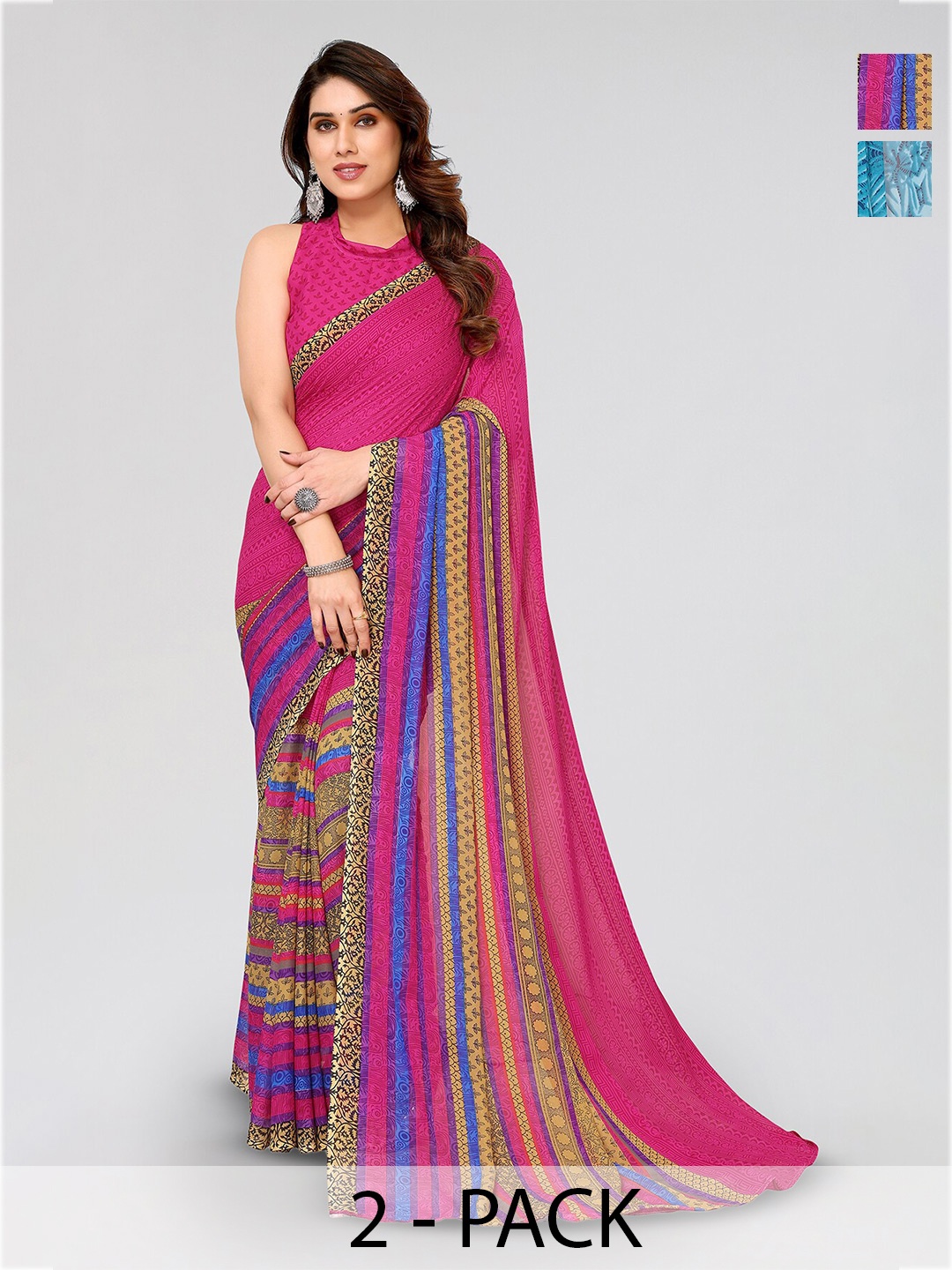 

ANAND SAREES Selection Of 2 Floral Printed Georgette Saree, Pink