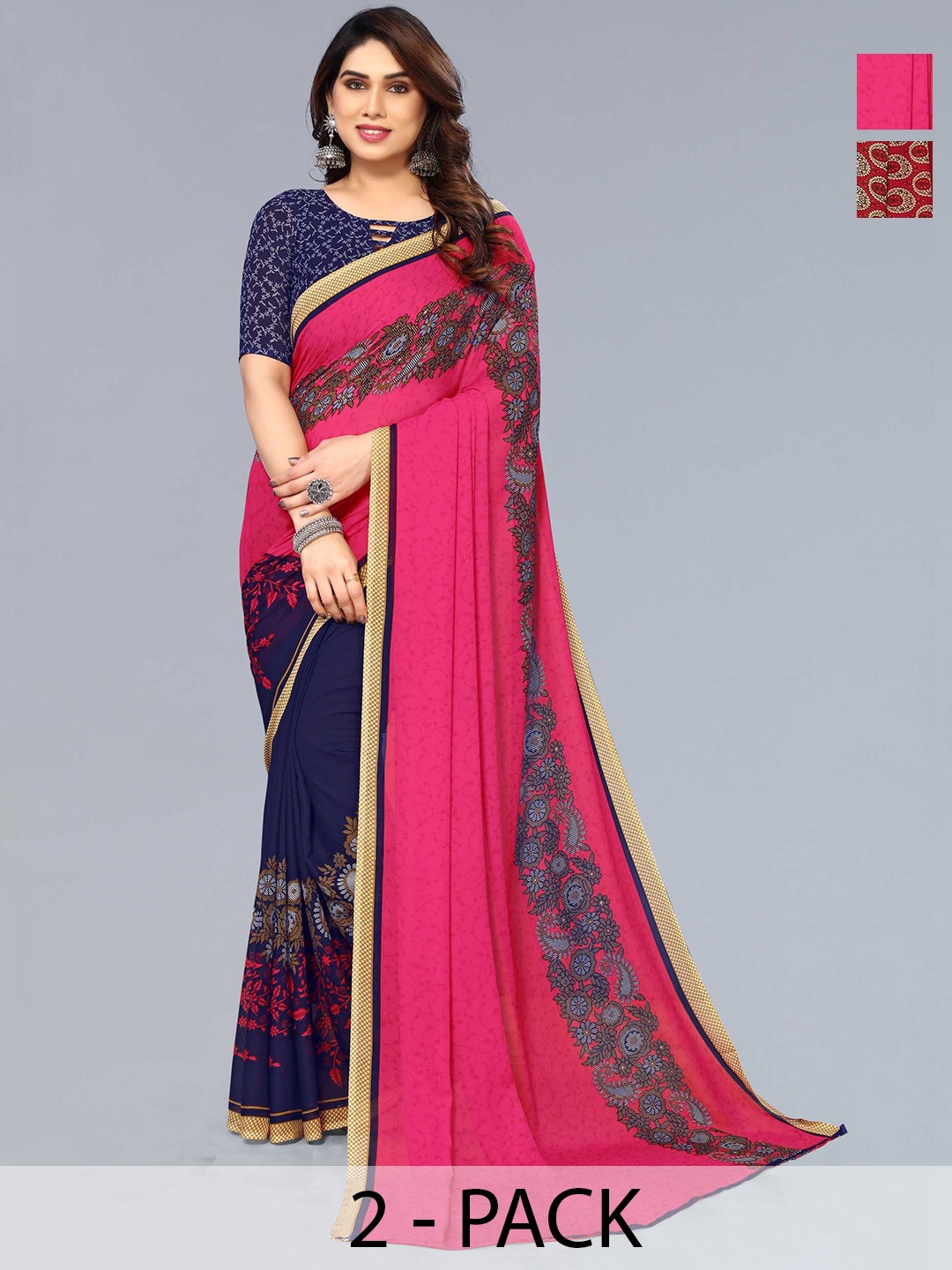 

ANAND SAREES Pack of 2 Ethnic Motifs Printed Saree, Red