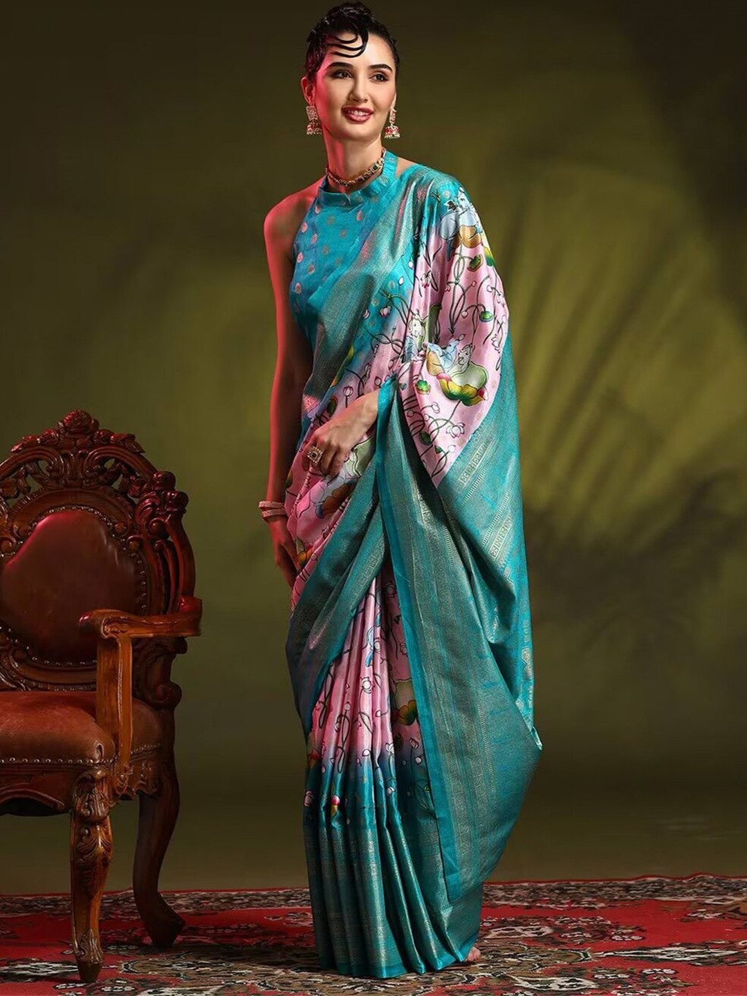 

Sadika Ethnic Motifs Zari Bhagalpuri Saree, Pink