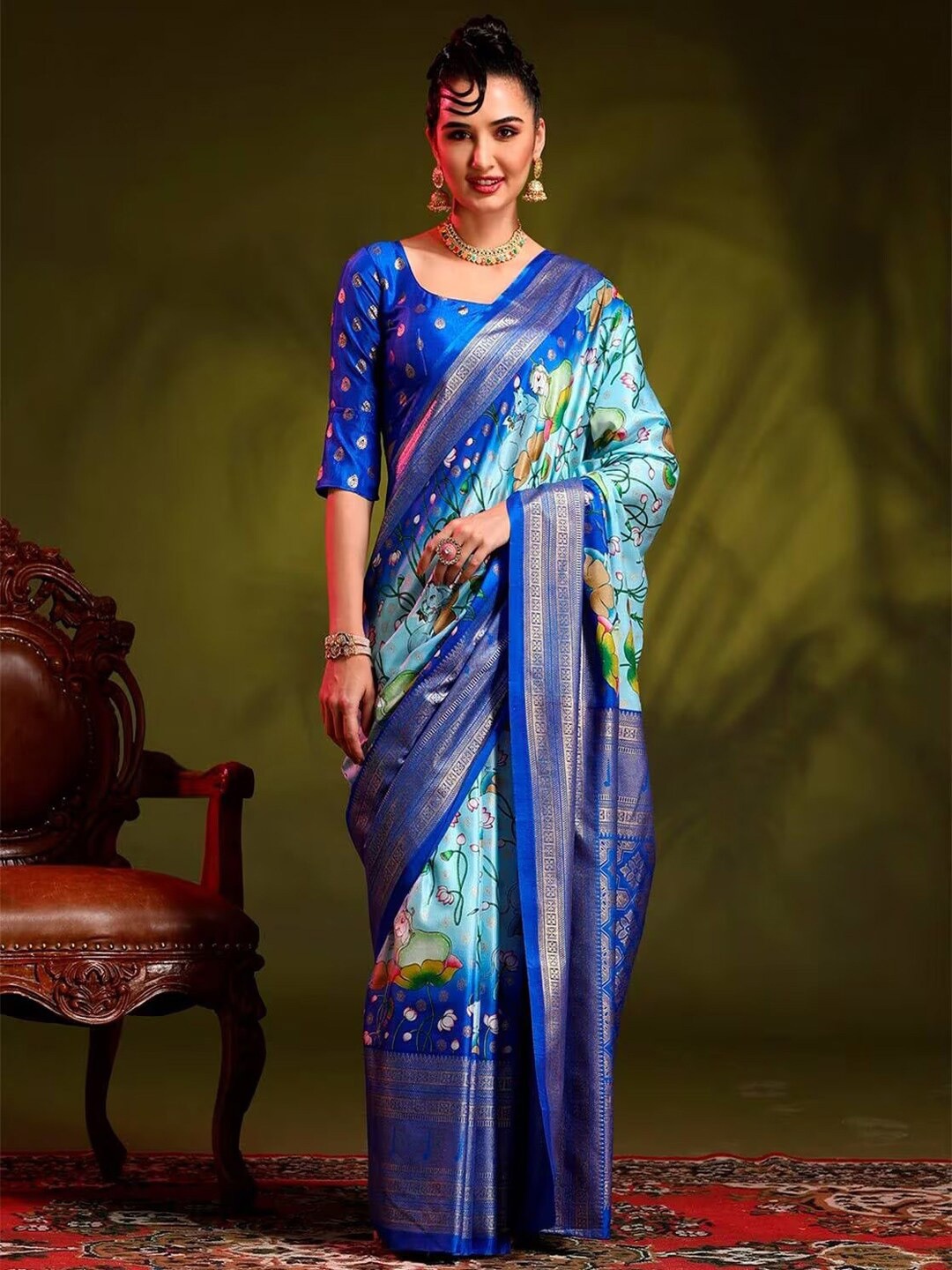 

Sadika Ethnic Motifs Zari Bhagalpuri Saree, Blue