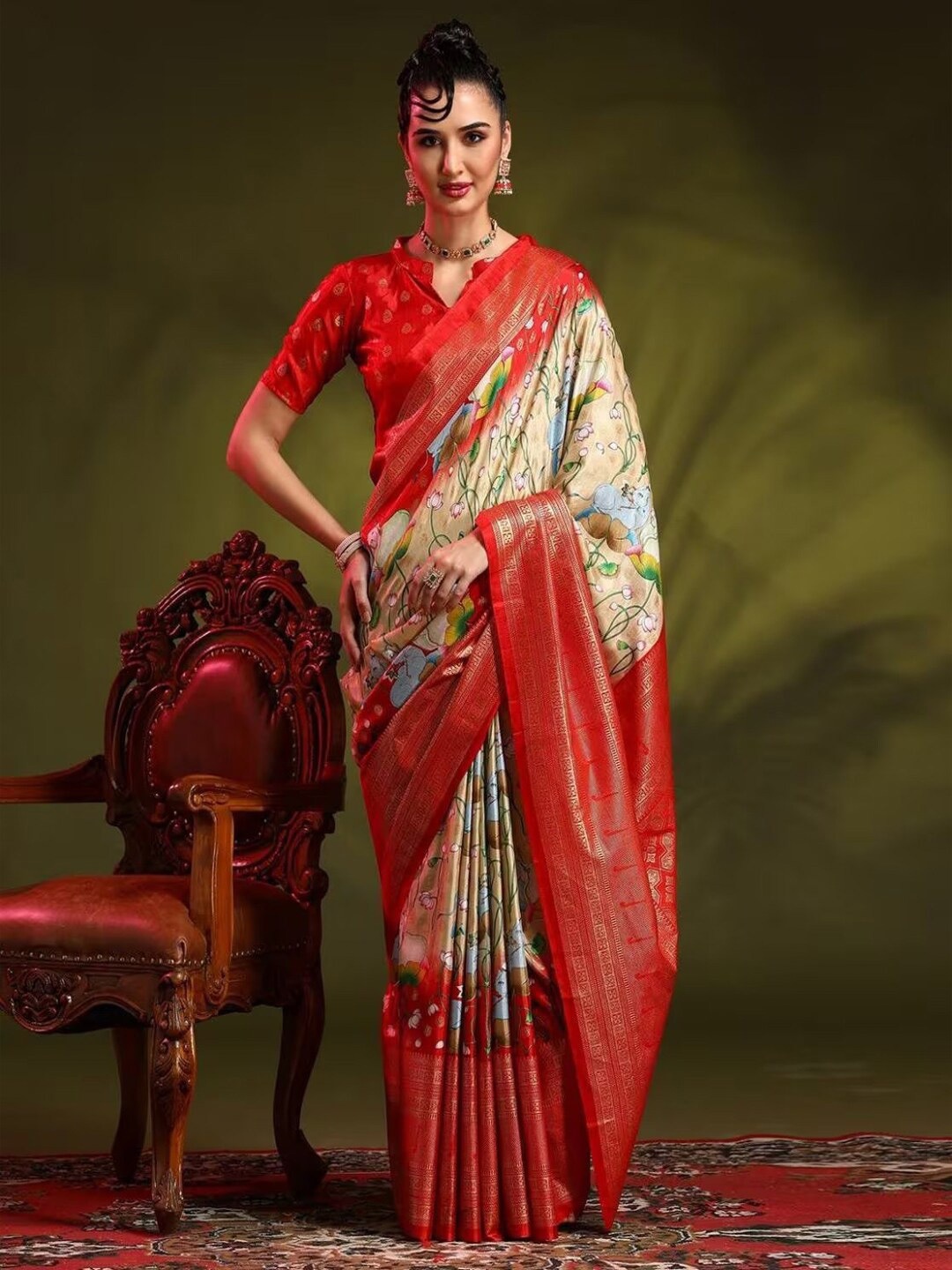 

Sadika Ethnic Motifs Zari Bhagalpuri Saree, Red