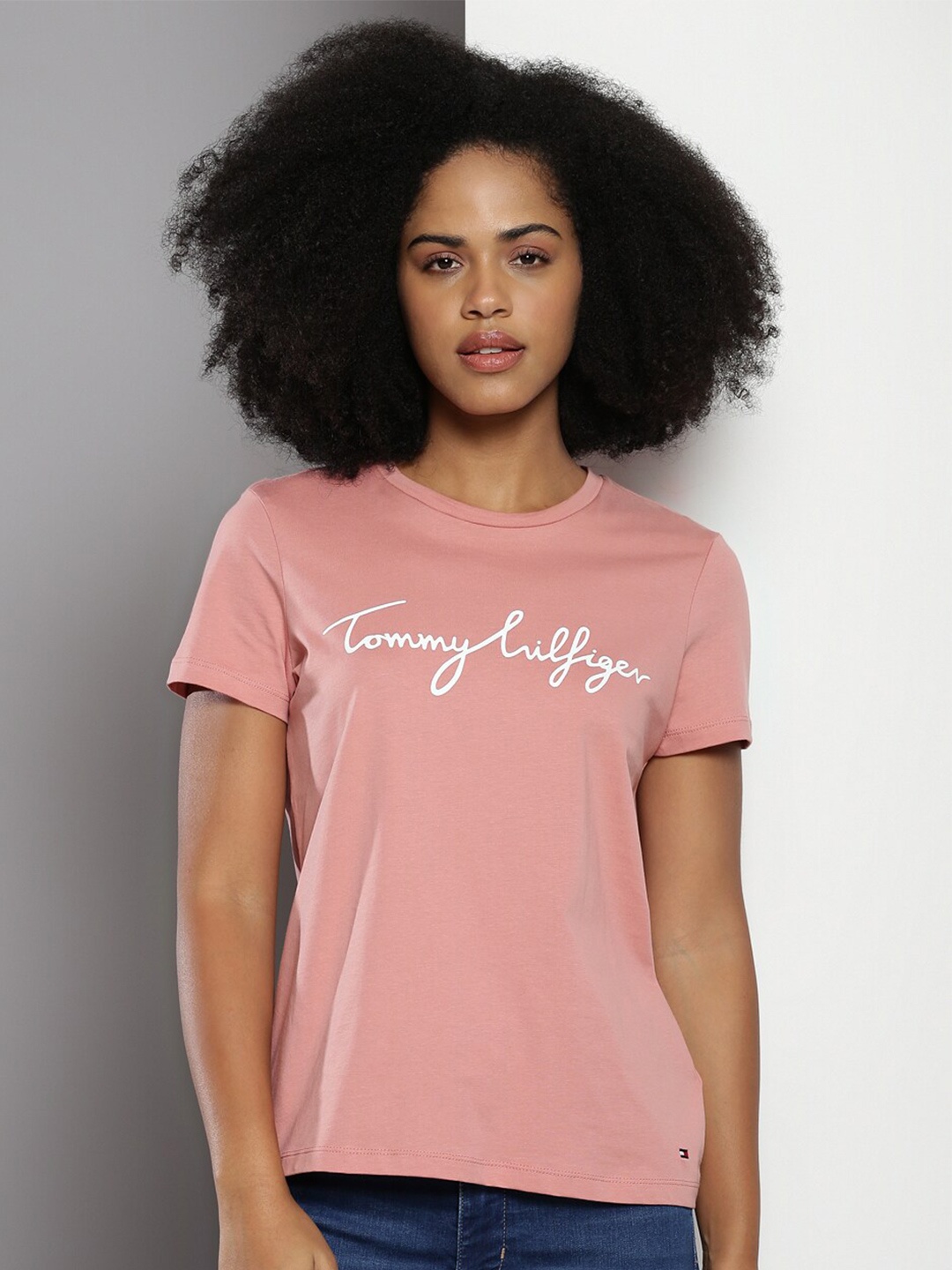 

Tommy Hilfiger Typography Printed Pure Cotton T-shirt, Pink
