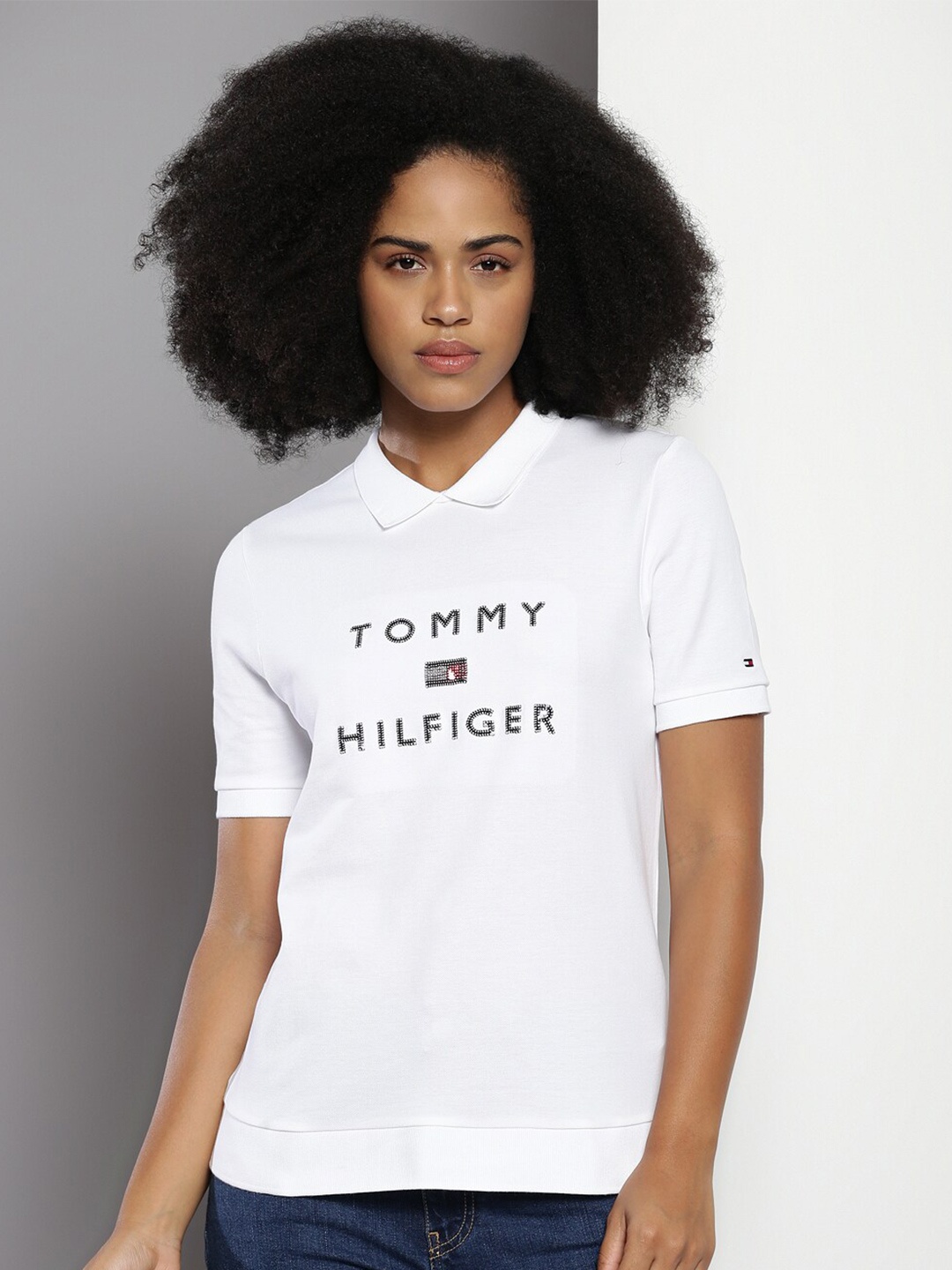 

Tommy Hilfiger Typography Printed Polo Collar Organic Cotton Relaxed Fit Casual T-shirt, White