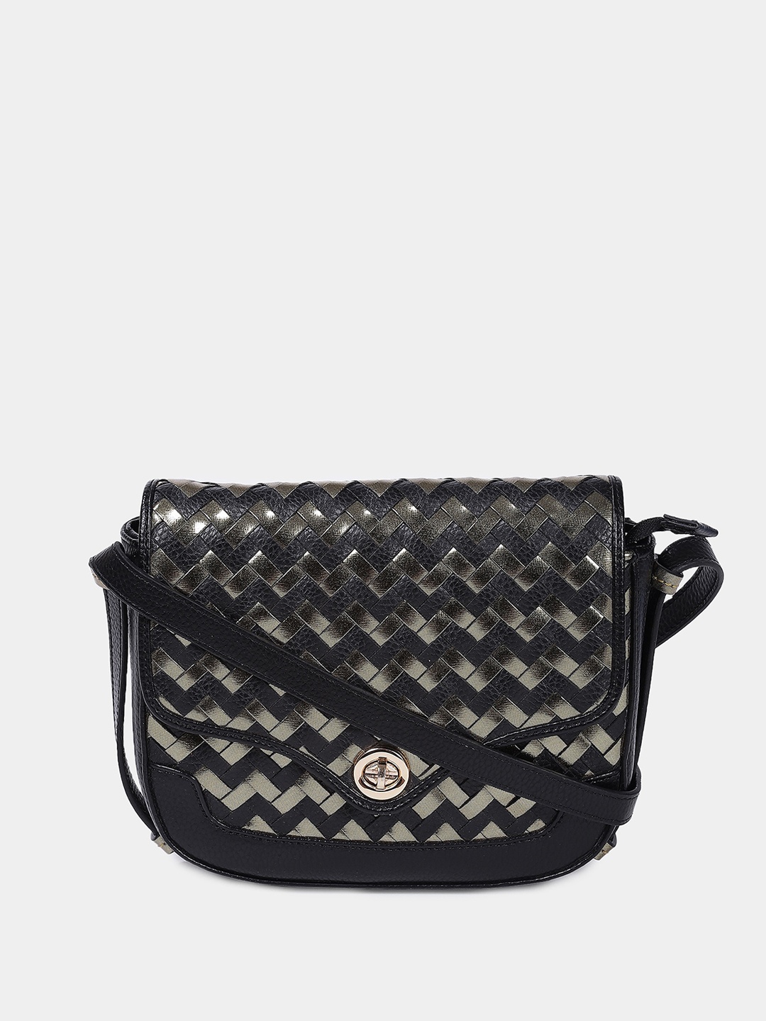 

Label Ritu Kumar Textured Structured Sling Bag, Black