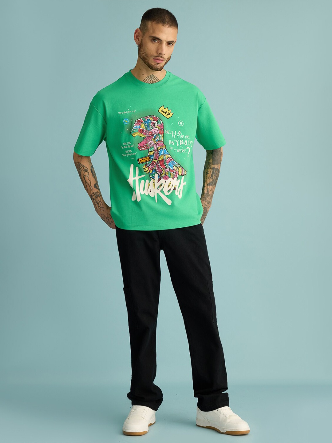 

FREAKINS Graphic Printed Round Neck Pure Cotton T-shirt, Green