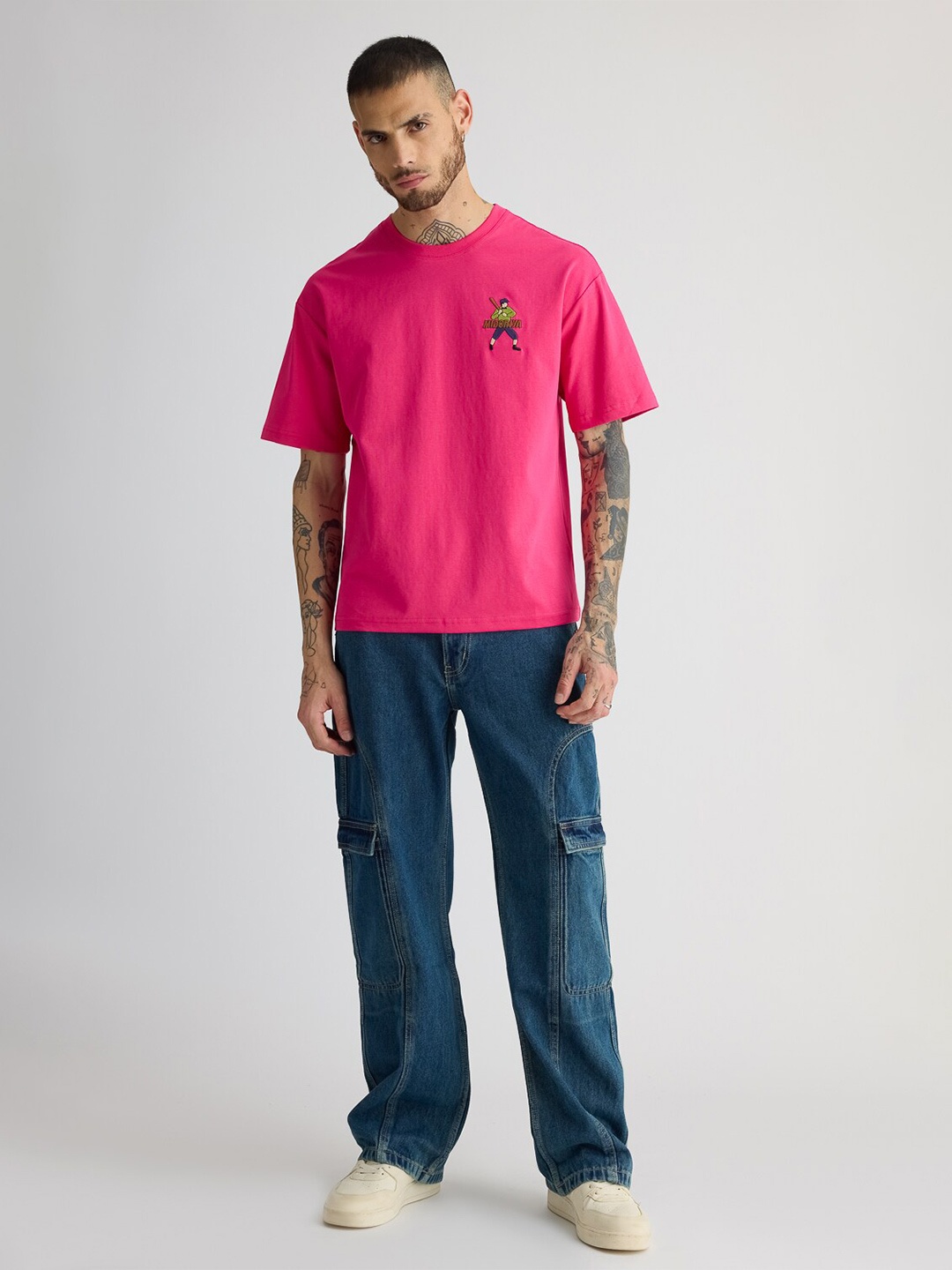 

FREAKINS Midoriya Printed Round Neck Pure Cotton T-shirt, Pink