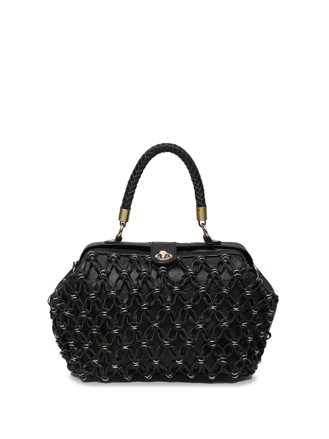 

Ritu Kumar Textured Self Design Leather Structured Handheld Bag with Quilted, Black
