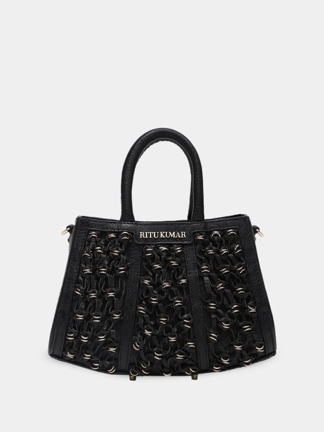 

Ritu Kumar Textured Leather Oversized Structured Handheld Bag, Black