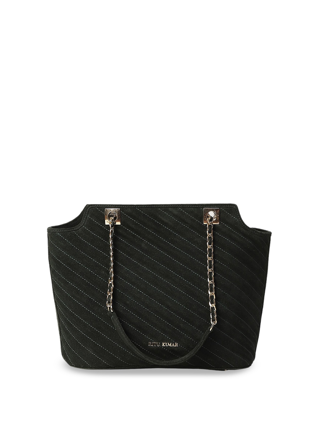 

Ritu Kumar Textured Self Design Structured Tote Bag with Quilted, Green