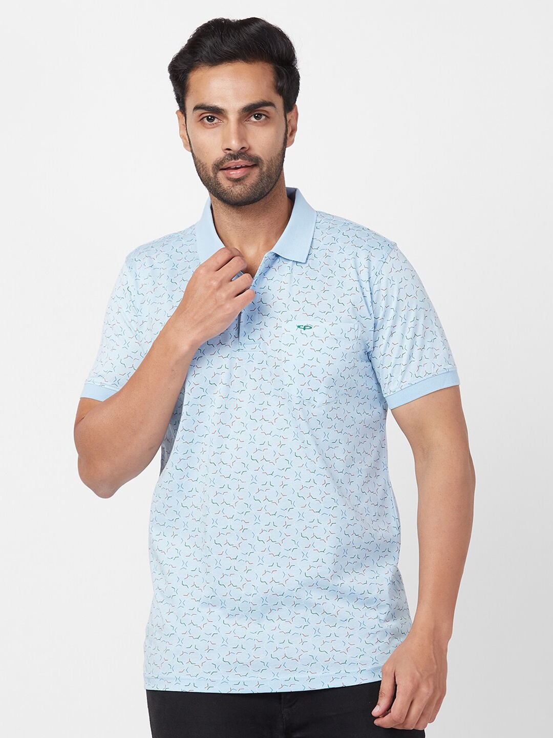 

ColorPlus Abstract Printed Polo Collar Cotton Knitted T-shirt, Blue