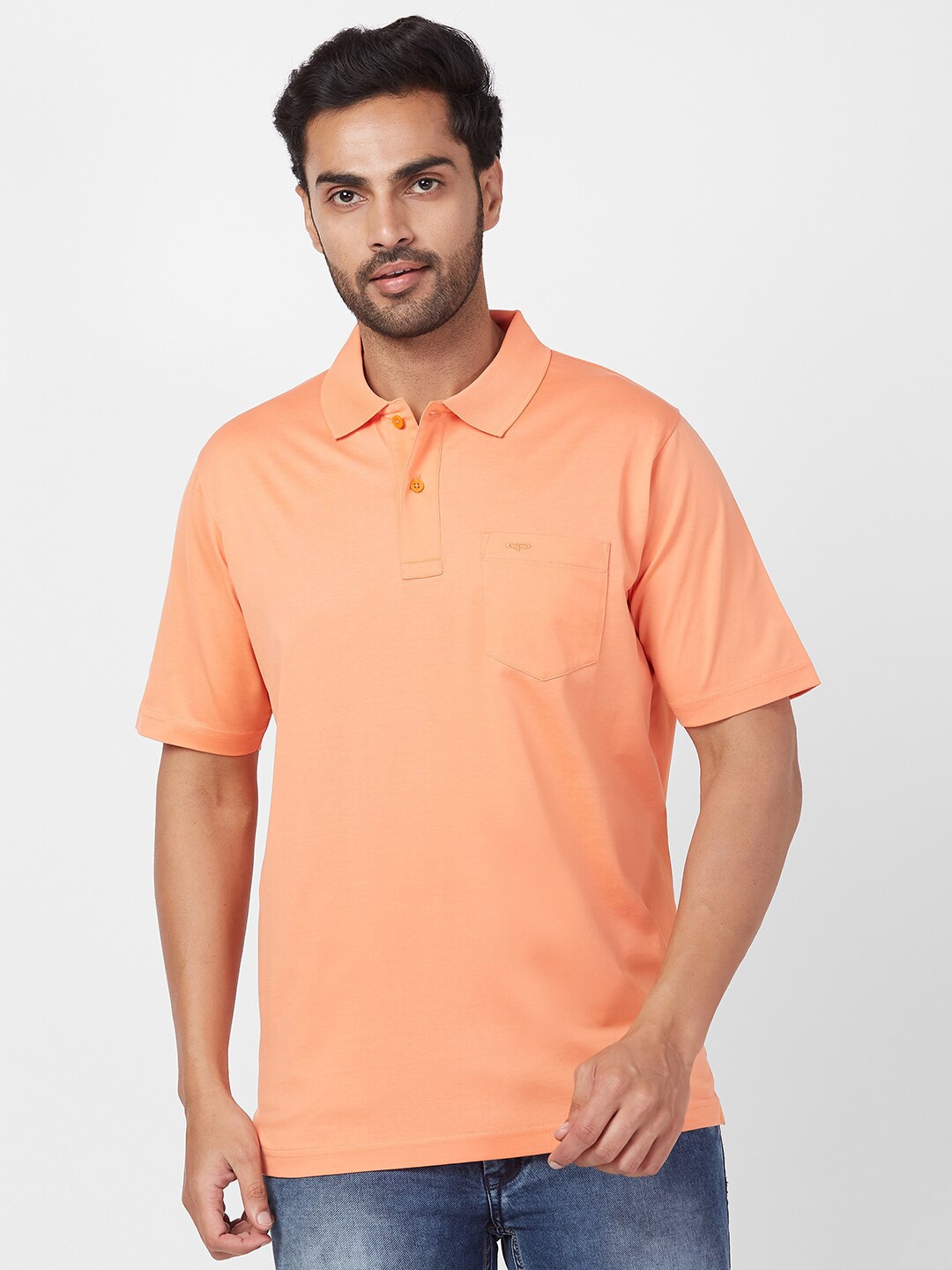 

ColorPlus Polo Collar Cotton Knitted Applique T-shirt, Orange