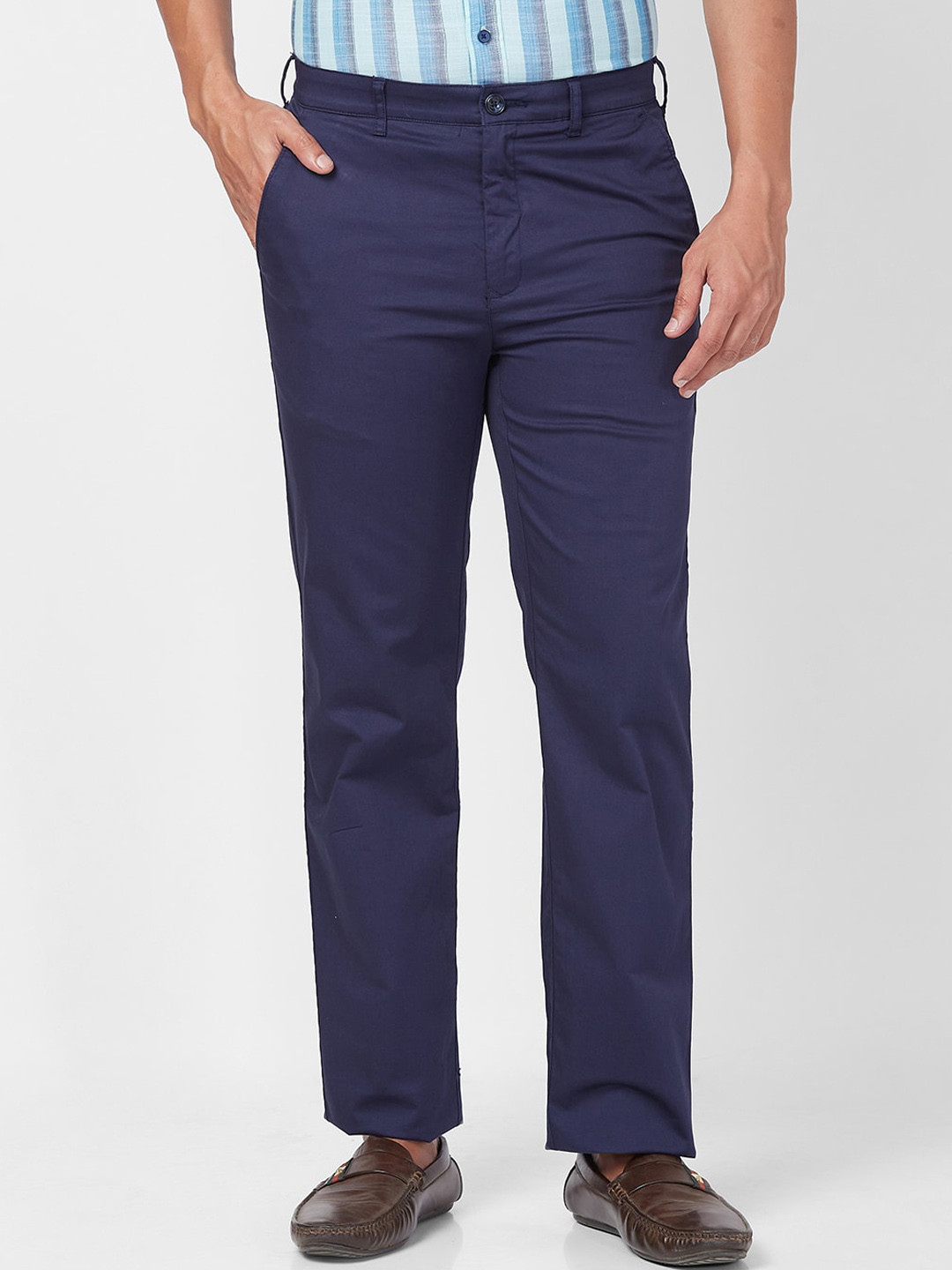 

ColorPlus Men Mid-Rise Pure Cotton Trousers, Blue