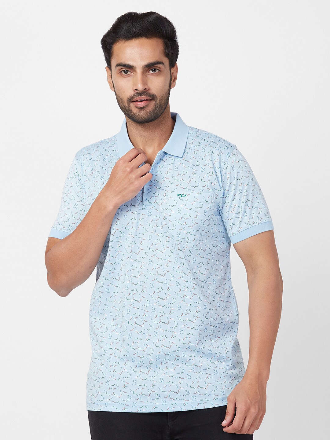 

ColorPlus Floral Printed Polo Collar Cotton T-shirt, Blue