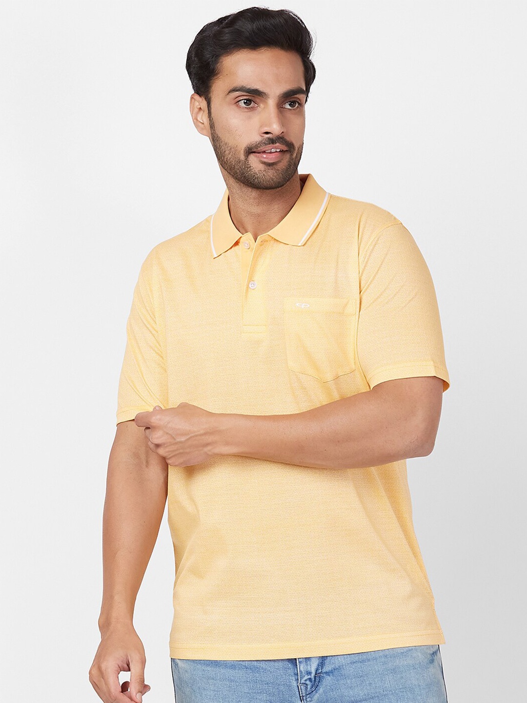 

ColorPlus Geometric Printed Polo Collar Cotton T-shirt, Yellow