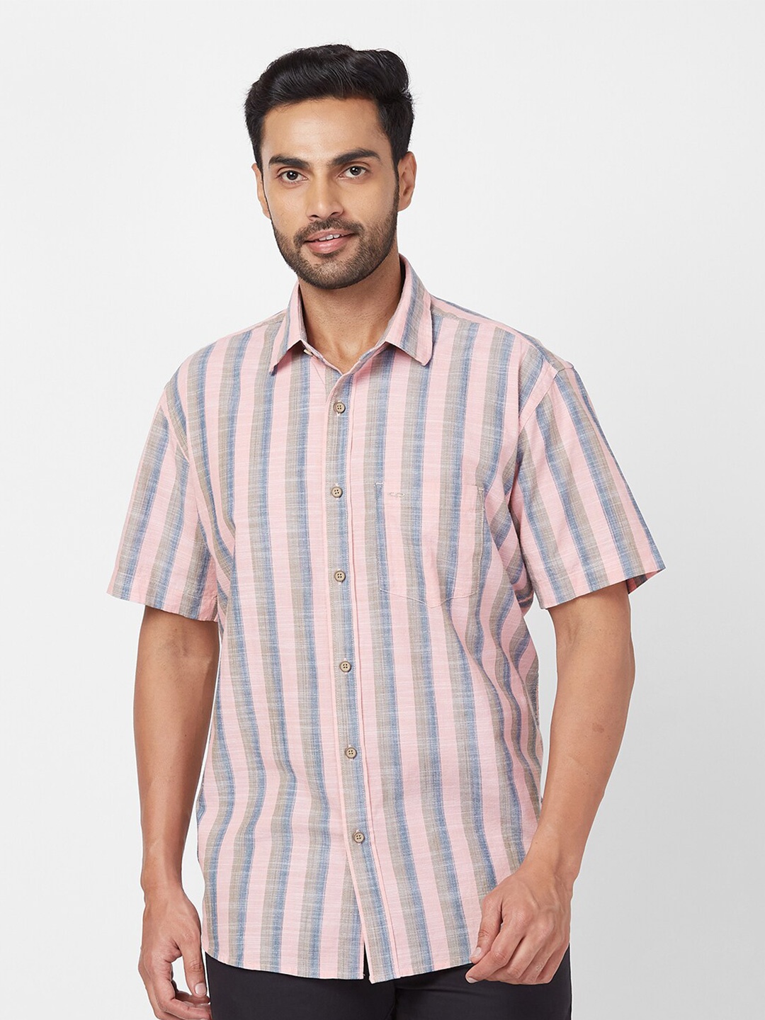 

ColorPlus Vertical Striped Spread Collar Cotton Casual Shirt, Pink