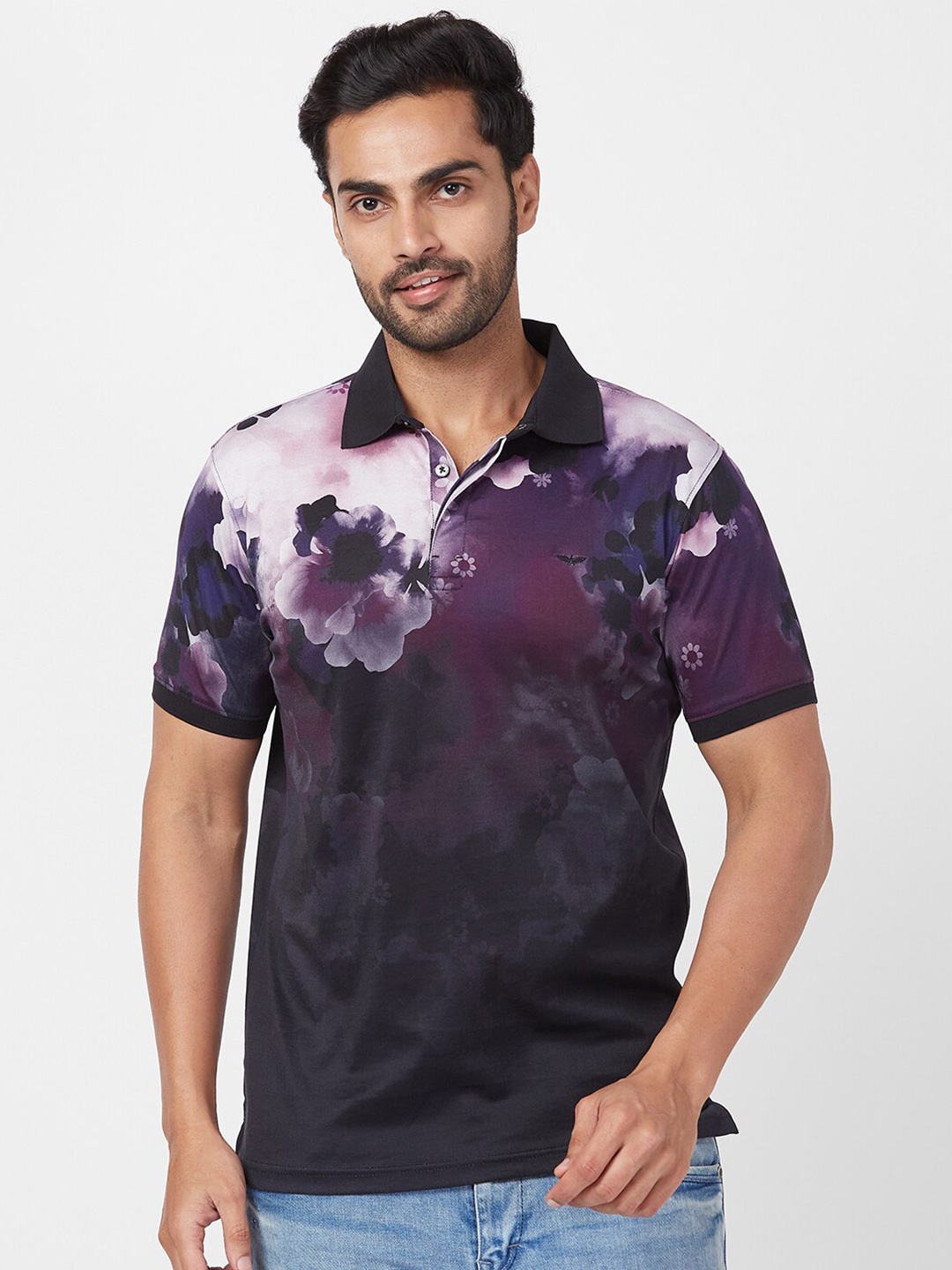 

Park Avenue Floral Printed Polo Collar Cotton Slim Fit T-shirt, Violet