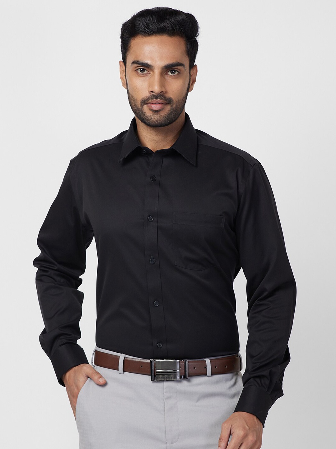 

Park Avenue Spread Collar Cotton Formal Shirt, Black