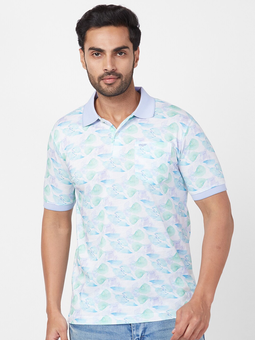 

Park Avenue Floral Printed Polo Collar Cotton Slim Fit T-shirt, White