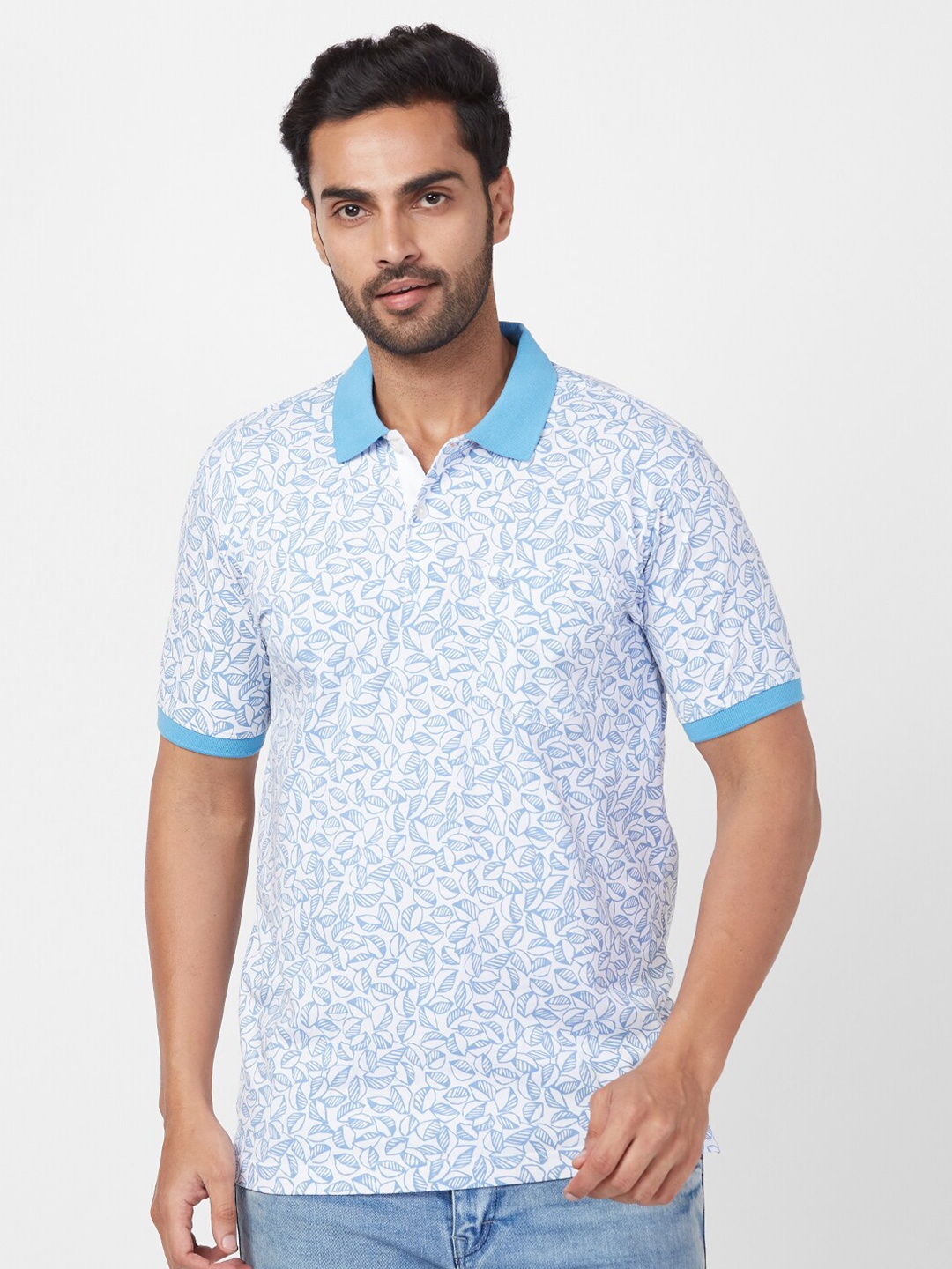 

Park Avenue Floral Printed Polo Collar Slim Fit T-shirt, White