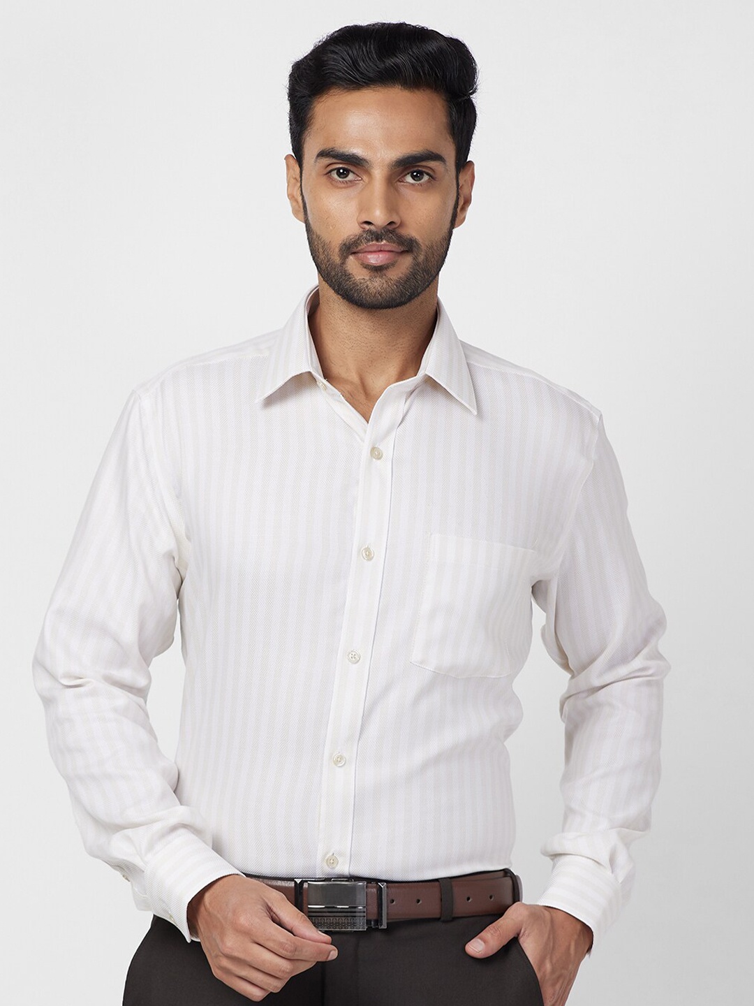 

Park Avenue Striped Cotton Formal Shirt, Beige