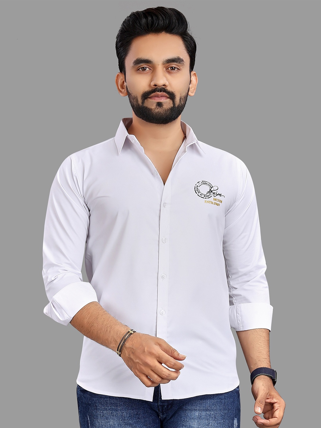 

N AND J Relaxed Spread Collar Casual Shirt, White