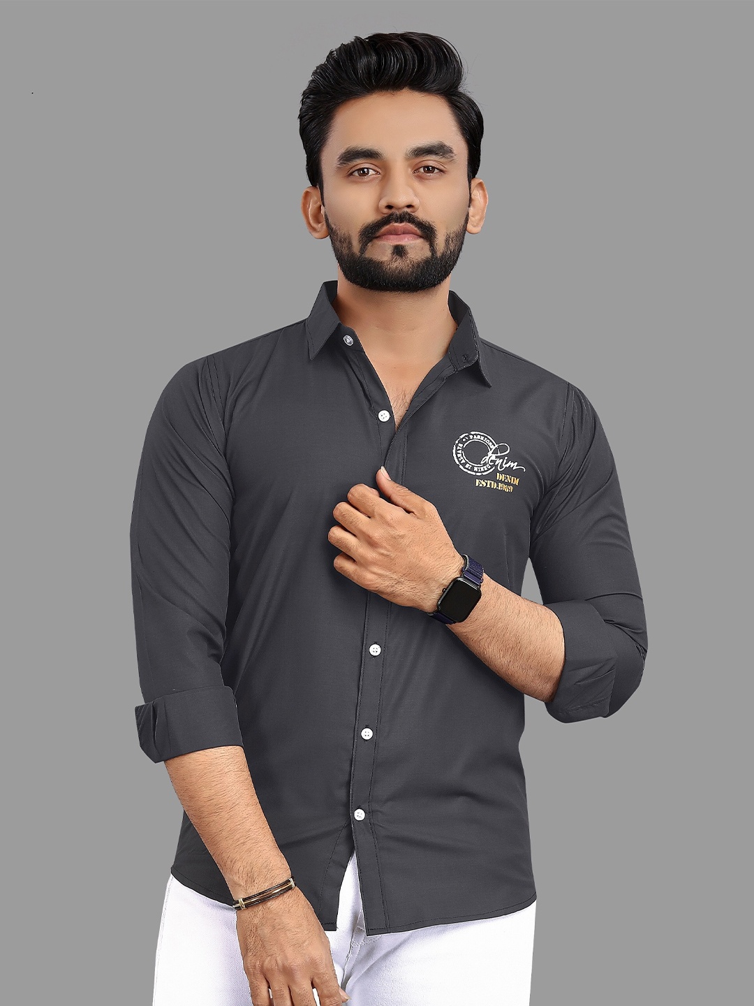 

N AND J Relaxed Spread Collar Casual Shirt, Grey