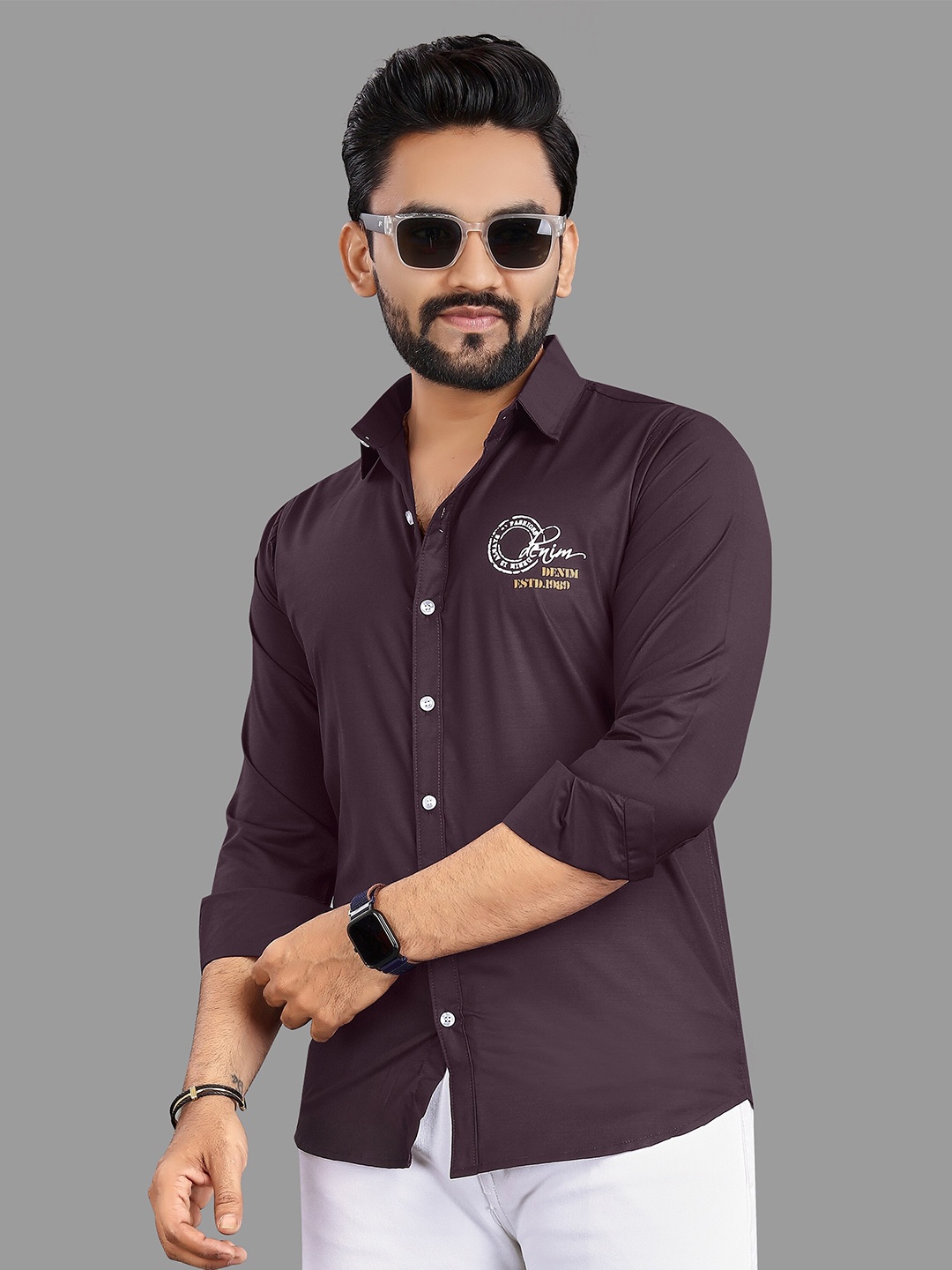 

N AND J Relaxed Spread Collar Casual Shirt, Violet