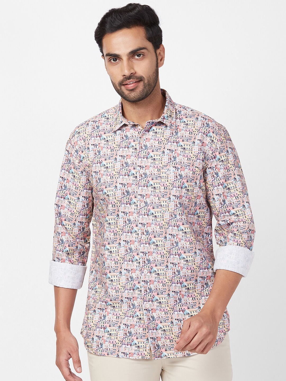 

Parx Slim Fit Graphic Printed Cotton Casual Shirt, Orange