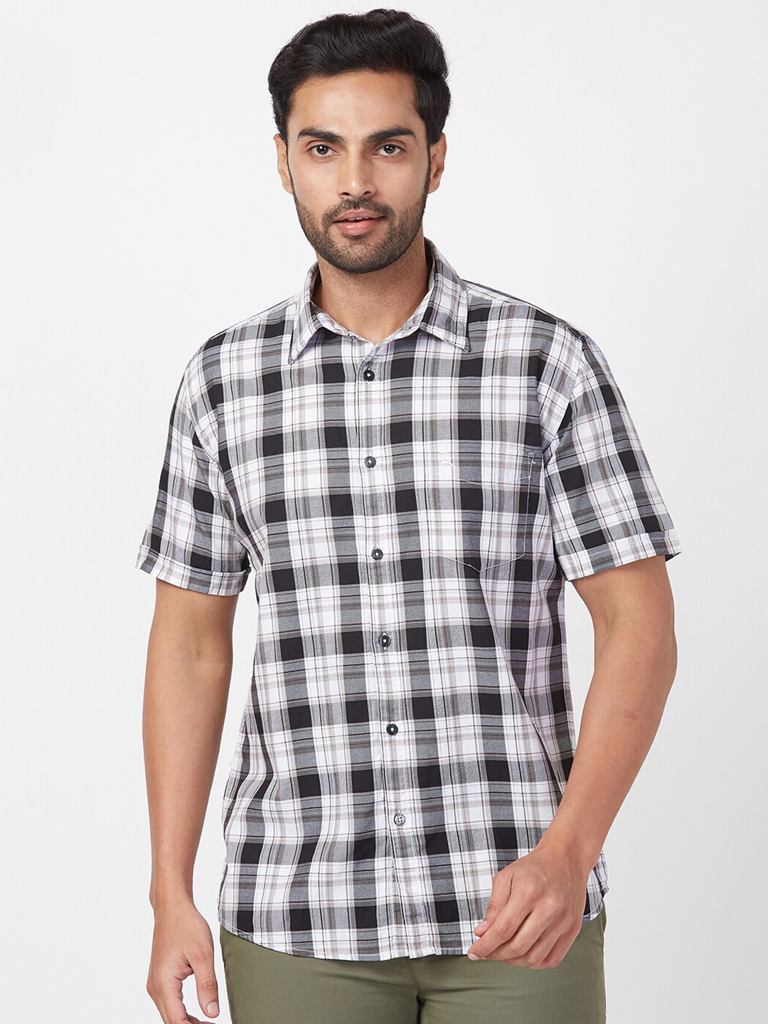 

Parx Slim Fit Tartan Checks Checked Cotton Casual Shirt, White
