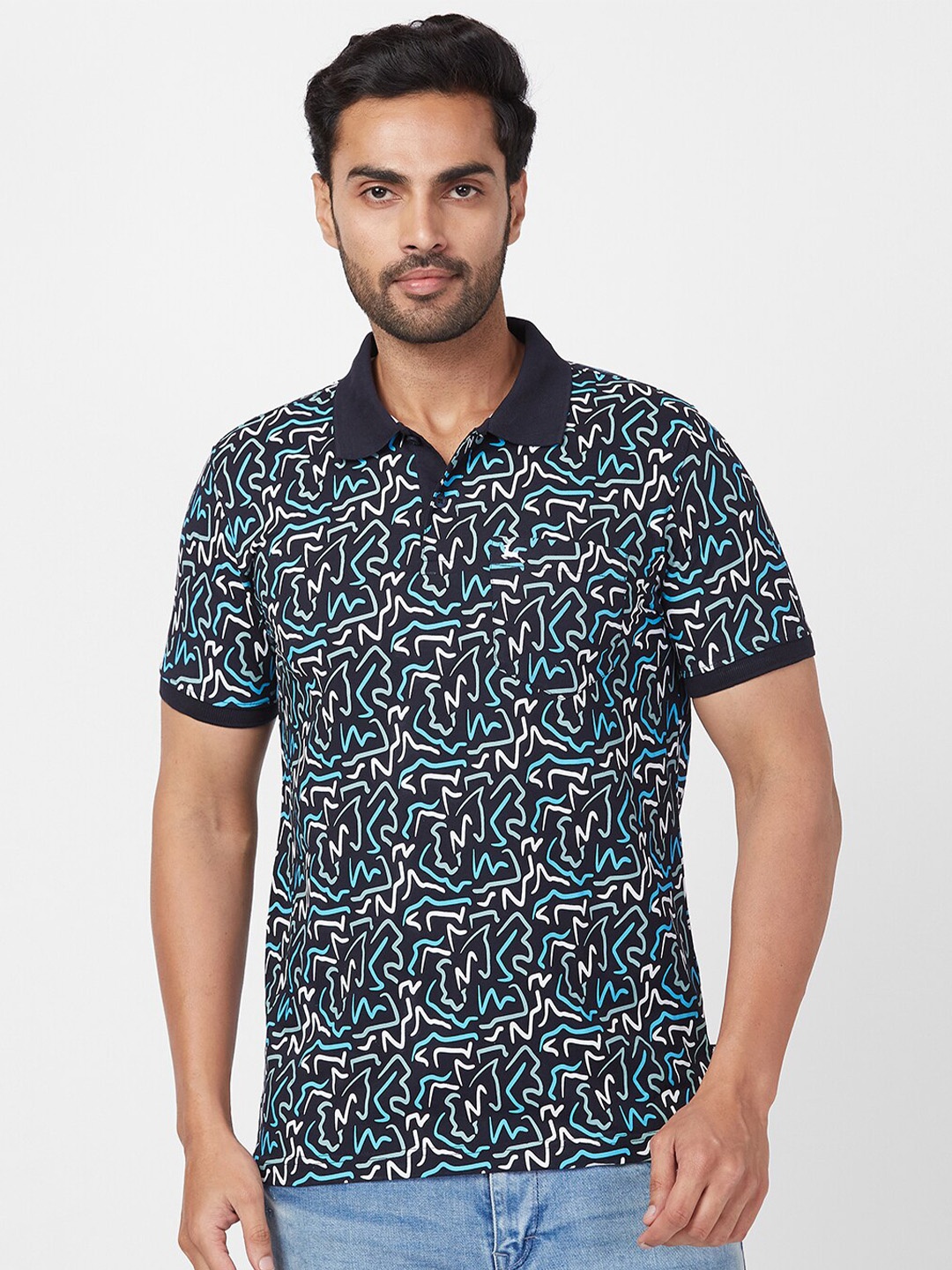 

Parx Abstract Printed Polo Collar Regular Fit T-shirt, Blue
