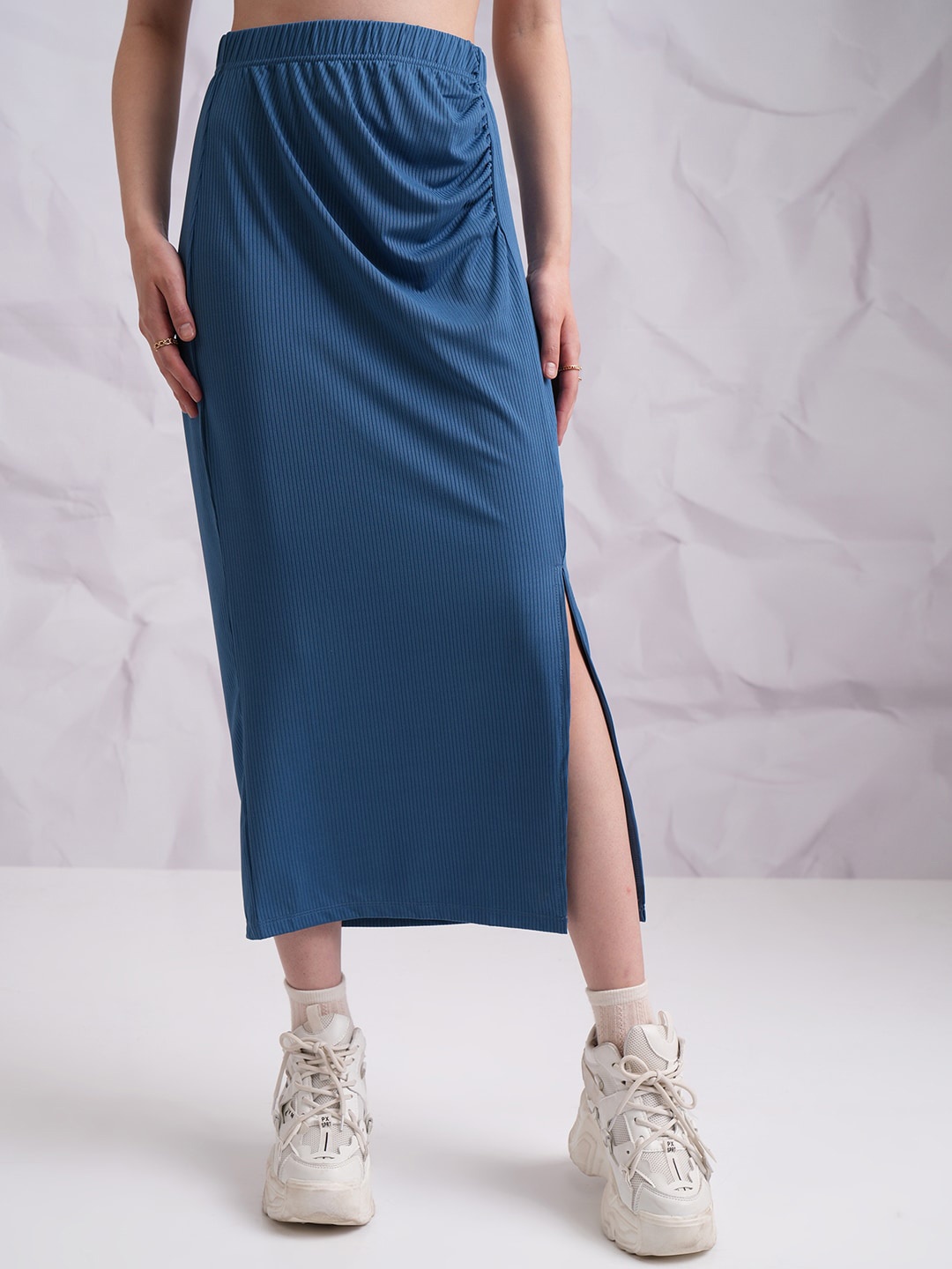 

Tokyo Talkies Blue Shoulder Straps Top With Flared Split Skirt
