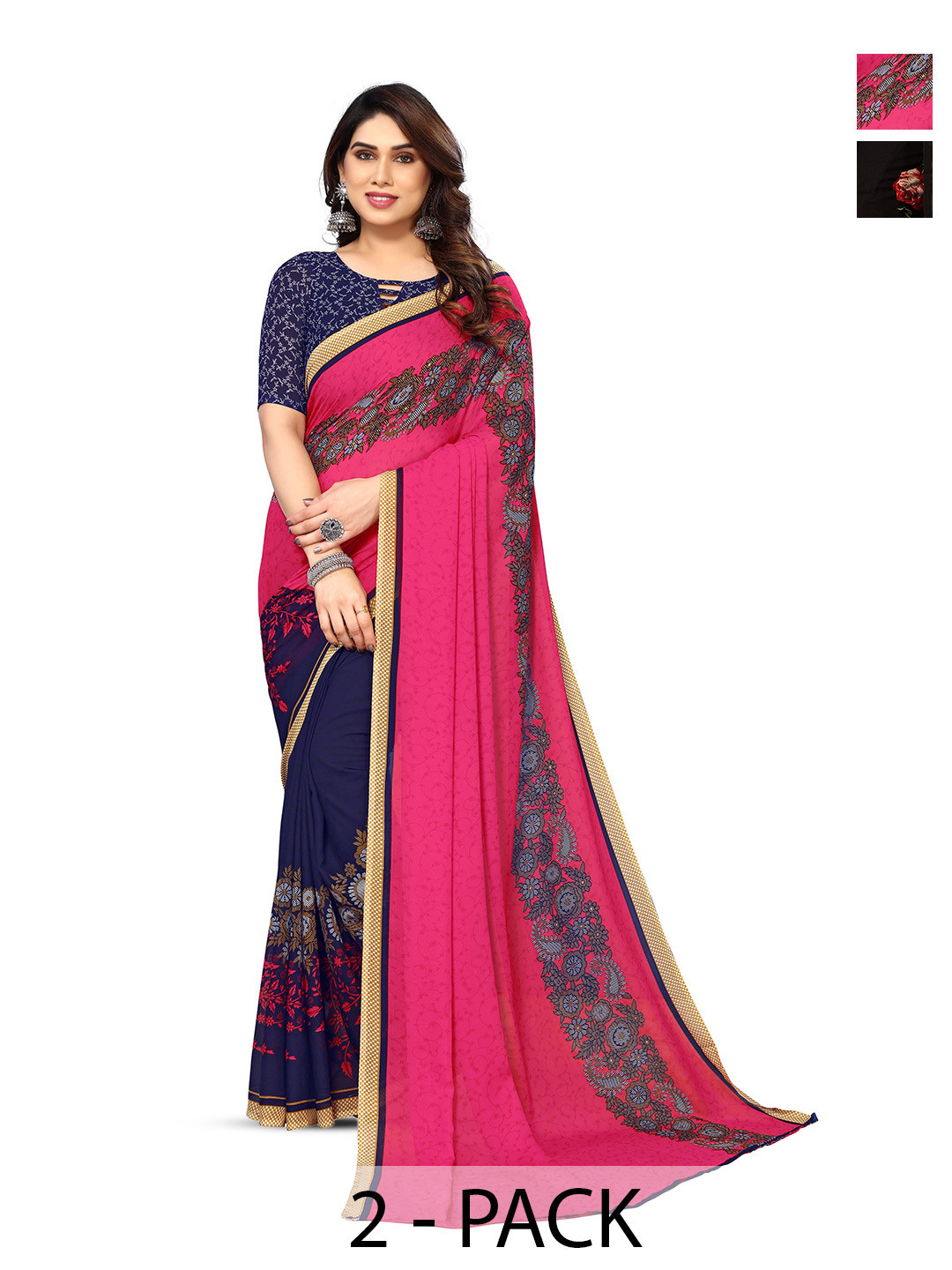 

ANAND SAREES Pack of 2 Floral Printed Saree, Pink