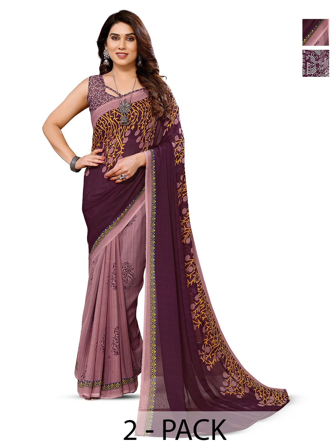 

ANAND SAREES Pack of 2 Kalamkari Printed Saree, Purple