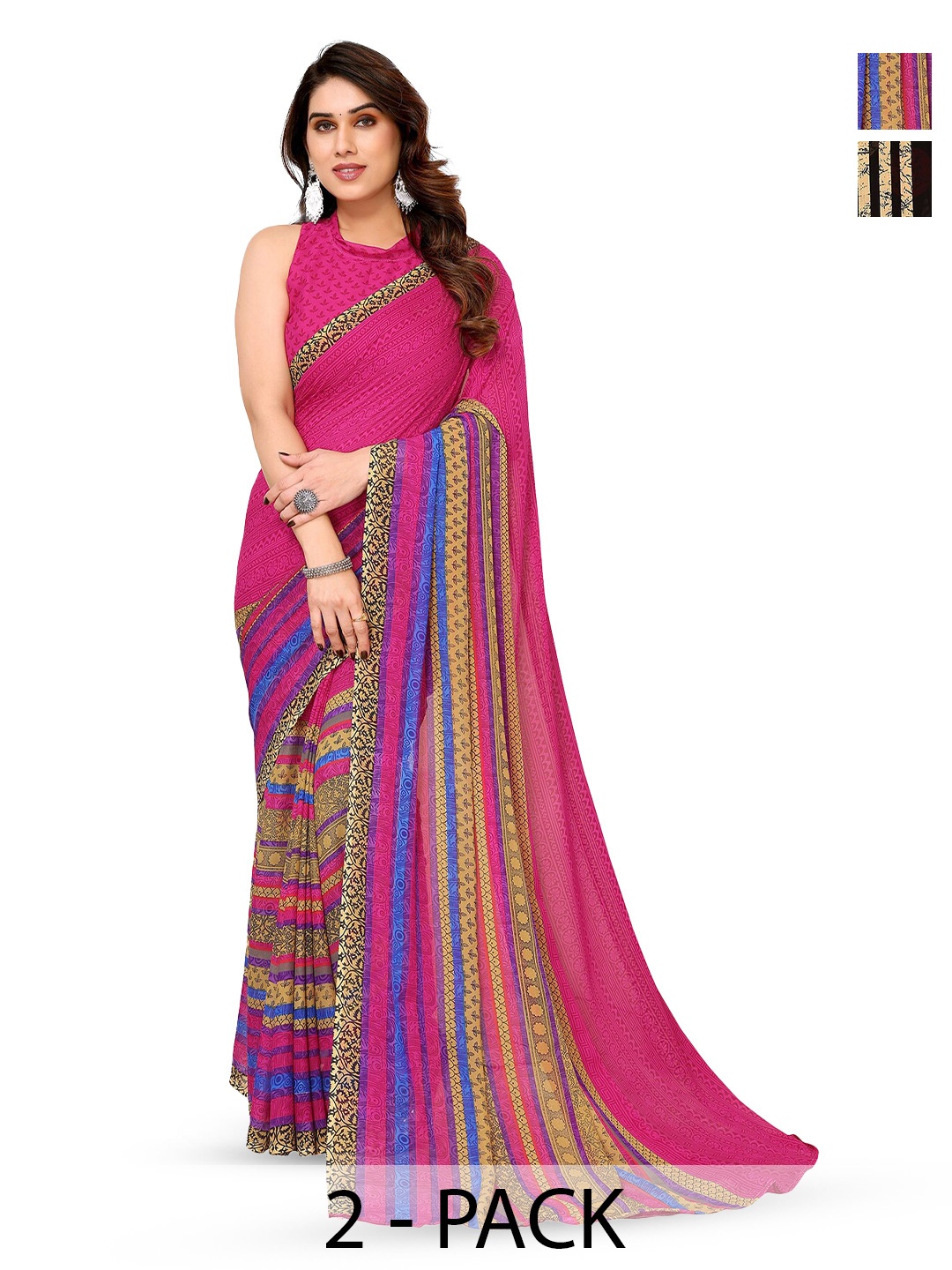 

ANAND SAREES Selection of 2 Floral Printed Saree, Pink