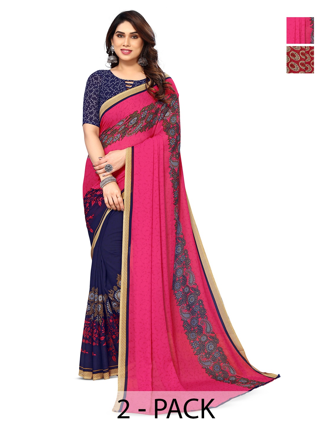 

ANAND SAREES Selection Of 2 Floral Printed Saree, Blue