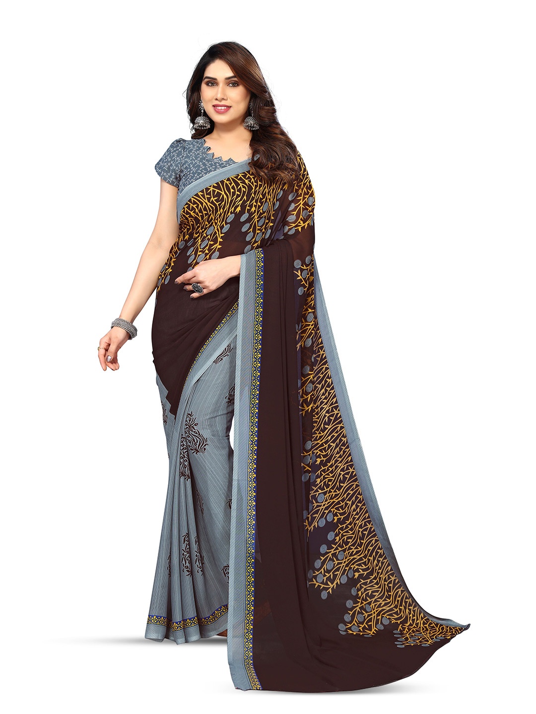 

ANAND SAREES Selection Of 2 Floral Printed Saree, Grey