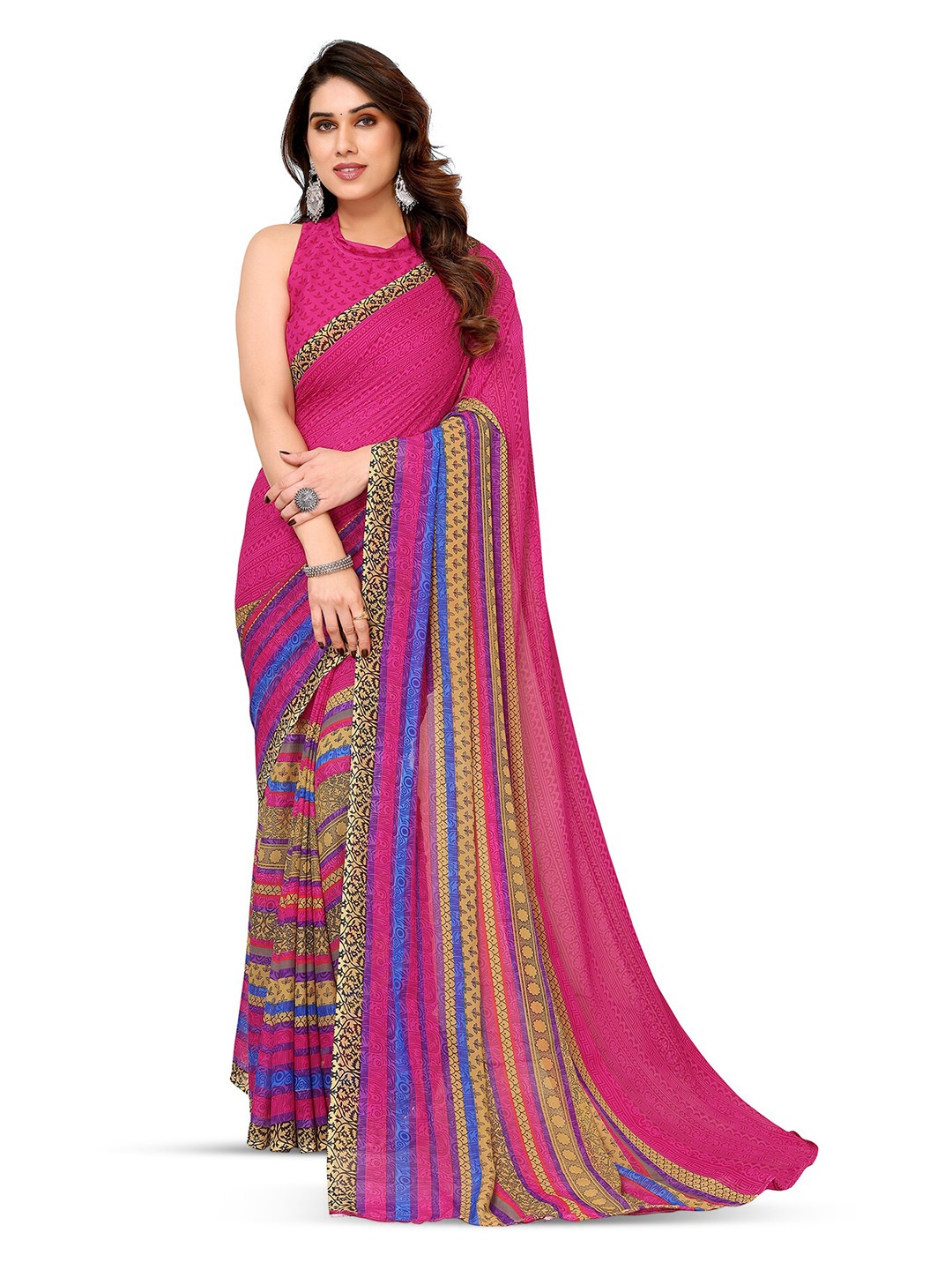 

ANAND SAREES Selection Of 2 Striped Printed Saree, Green