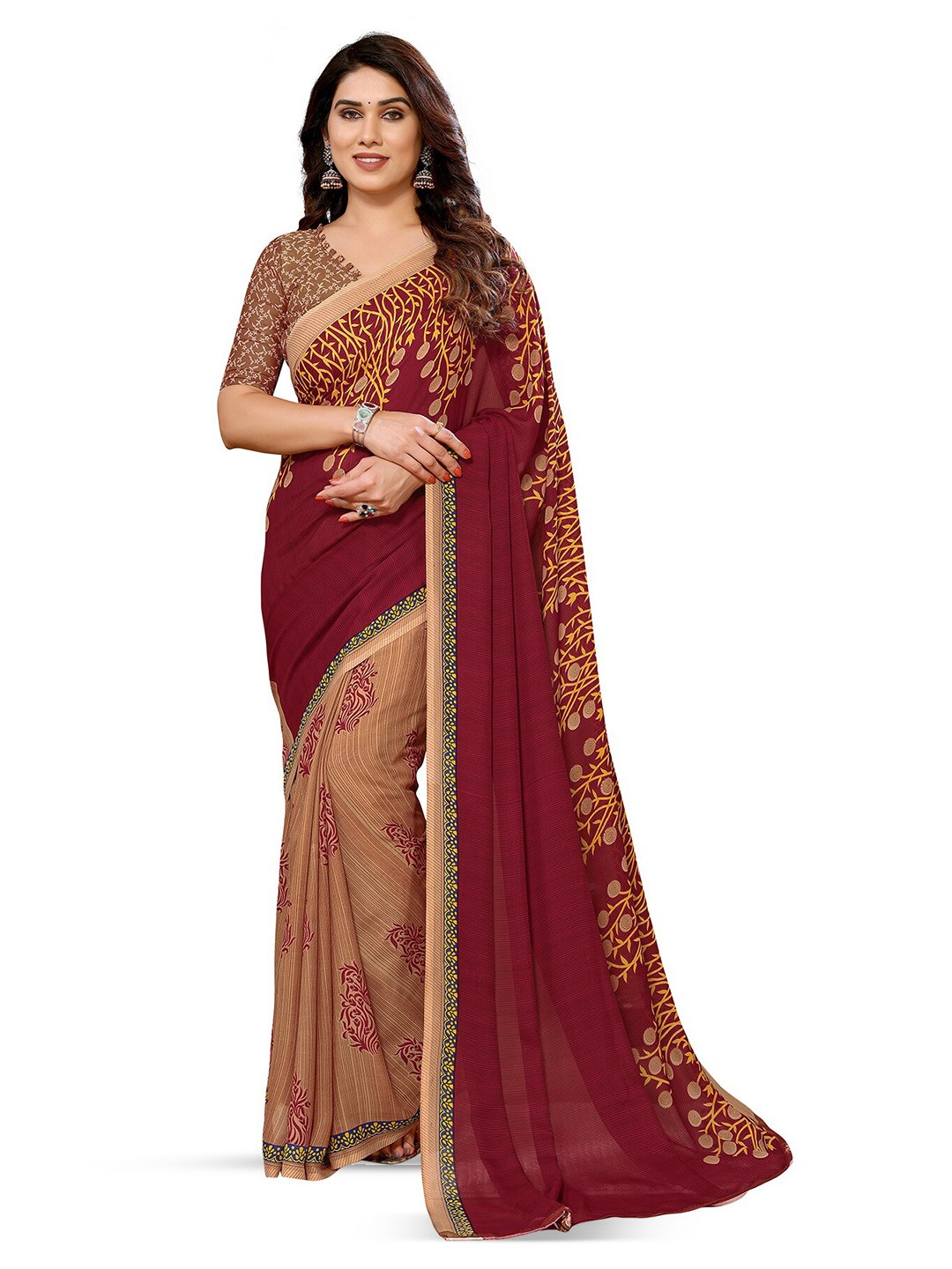 

ANAND SAREES Selection Of 2 Floral Printed Saree, Maroon
