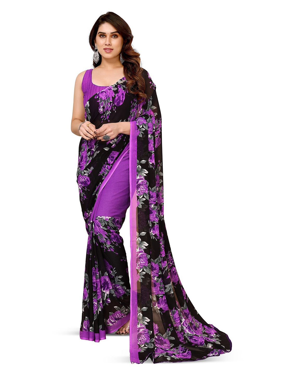 

ANAND SAREES Selection Of 2 Floral Printed Saree, Purple