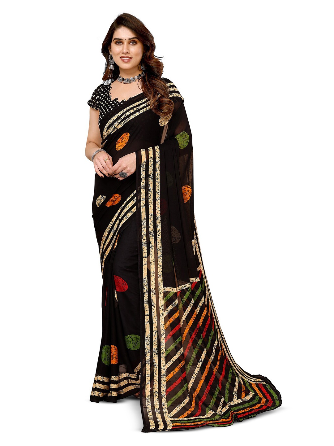 

ANAND SAREES Ethnic Motifs Printed Saree, Black