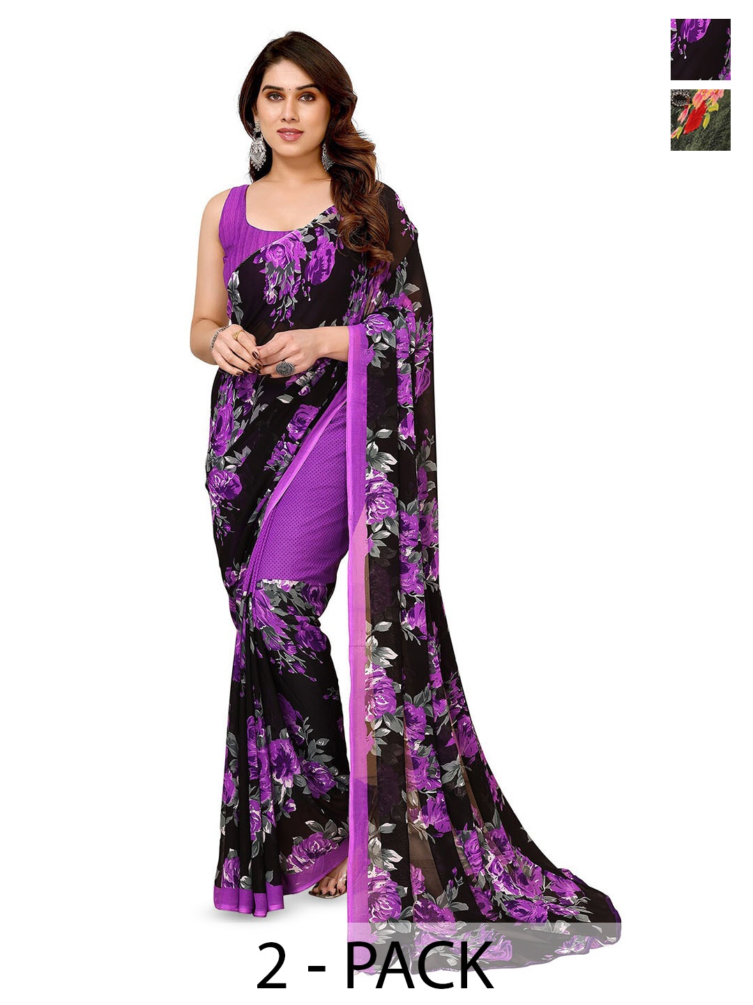 

ANAND SAREES Selection Of 2 Floral Printed Saree, Purple