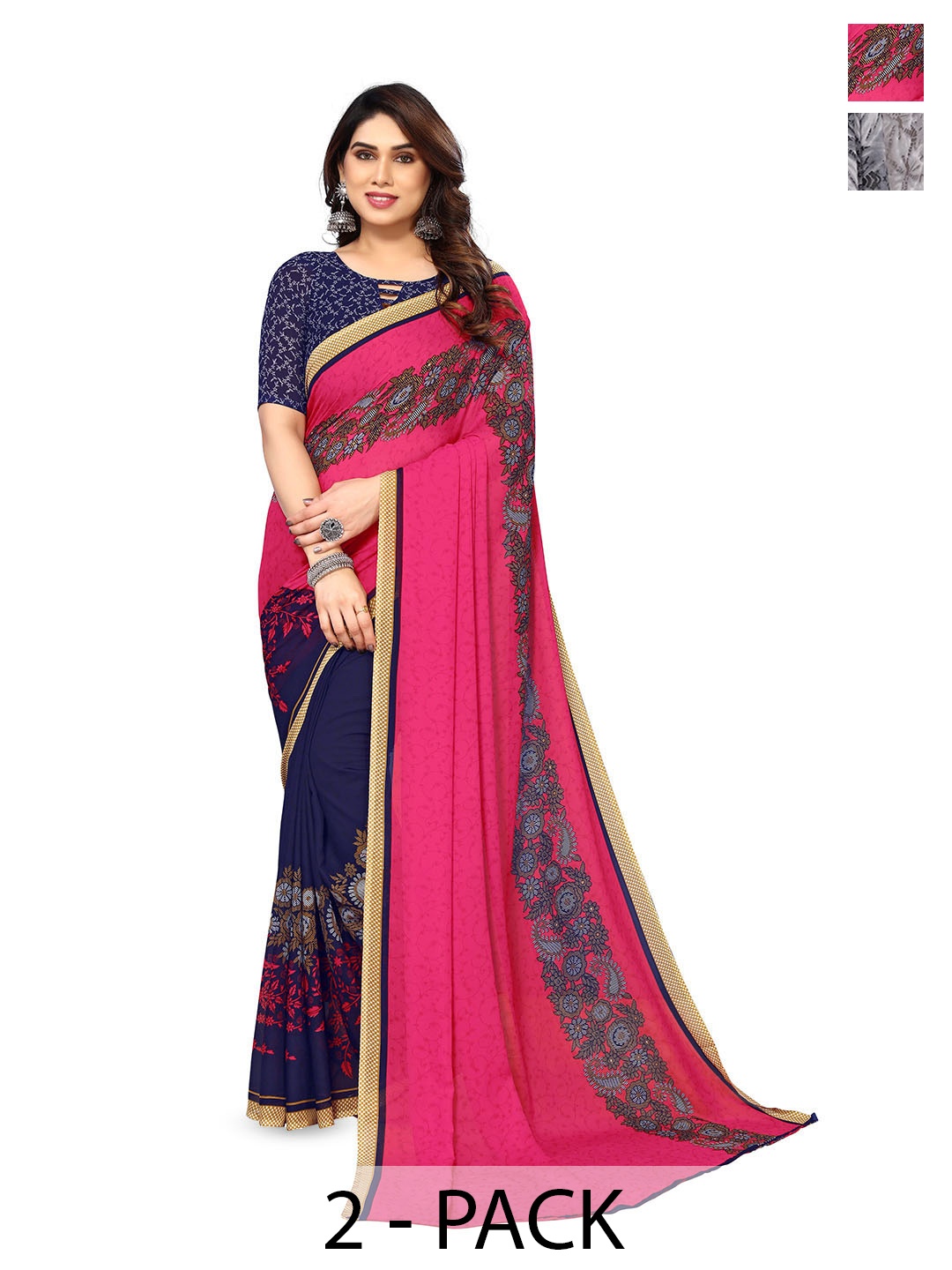 

ANAND SAREES Selection Of 2 Floral Printed Saree, Blue