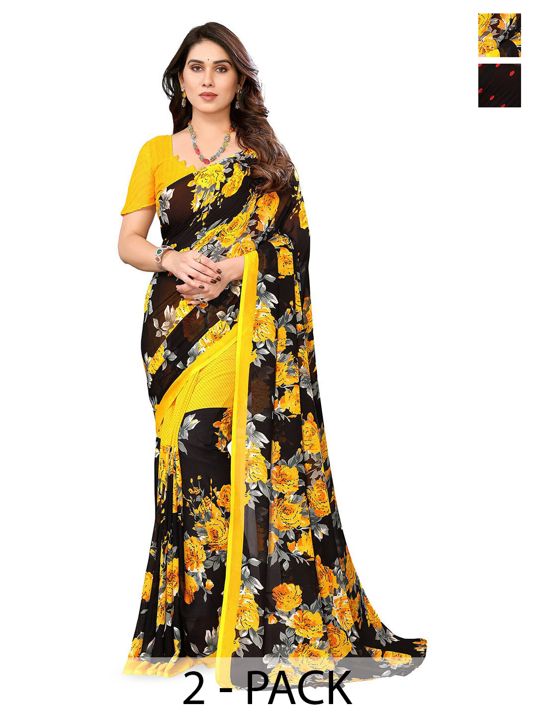 

ANAND SAREES Selection Of 2 Printed Saree, Yellow