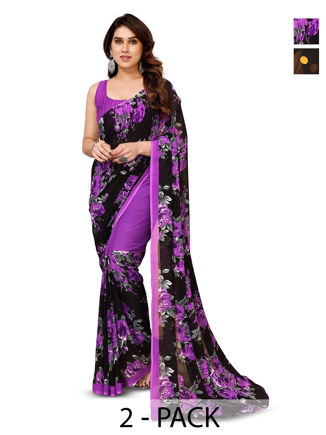 

ANAND SAREES Selection Of 2 Printed Saree, Black