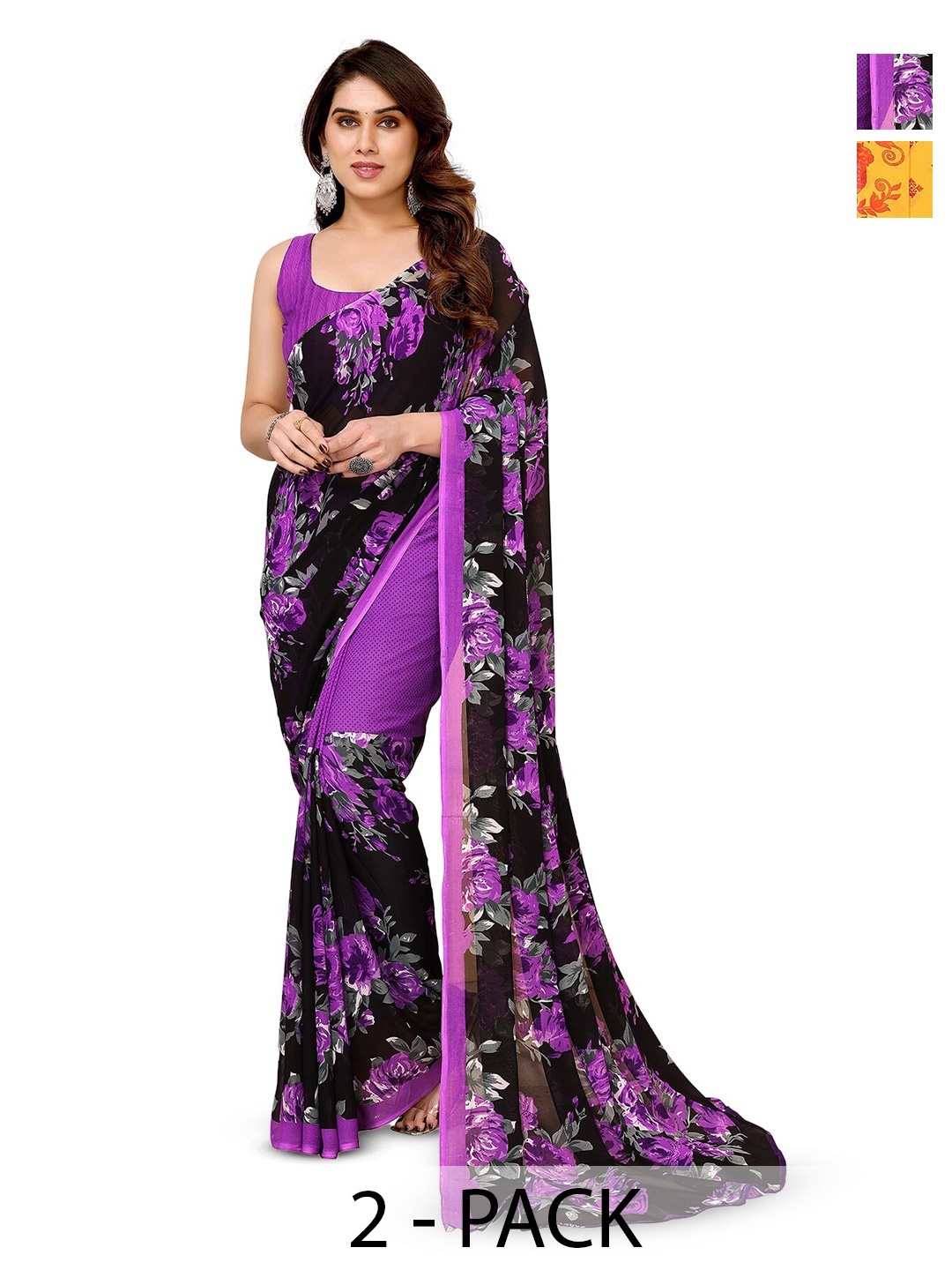

ANAND SAREES Selection Of 2 Floral Printed Saree, Purple