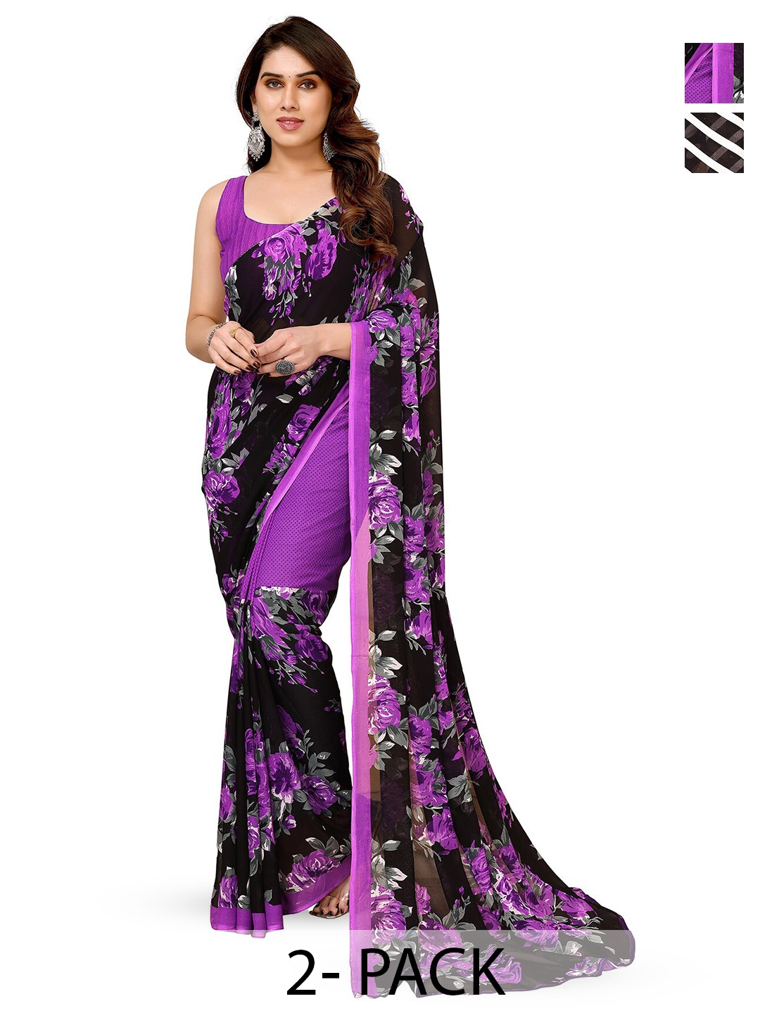 

ANAND SAREES Selection Of 2 Printed Saree, Purple