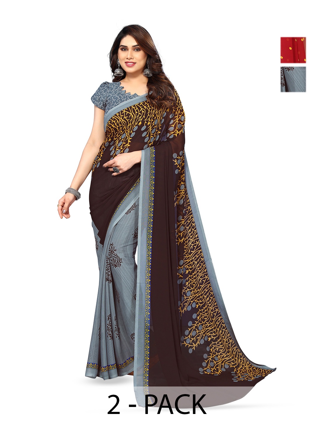 

ANAND SAREES Selection Of 2 Printed Saree, Grey