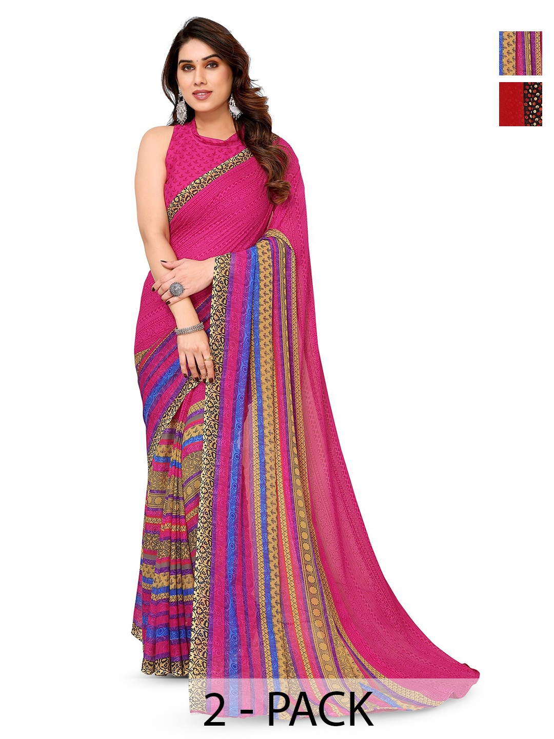 

ANAND SAREES Selection of 2 Floral Printed Sarees, Pink